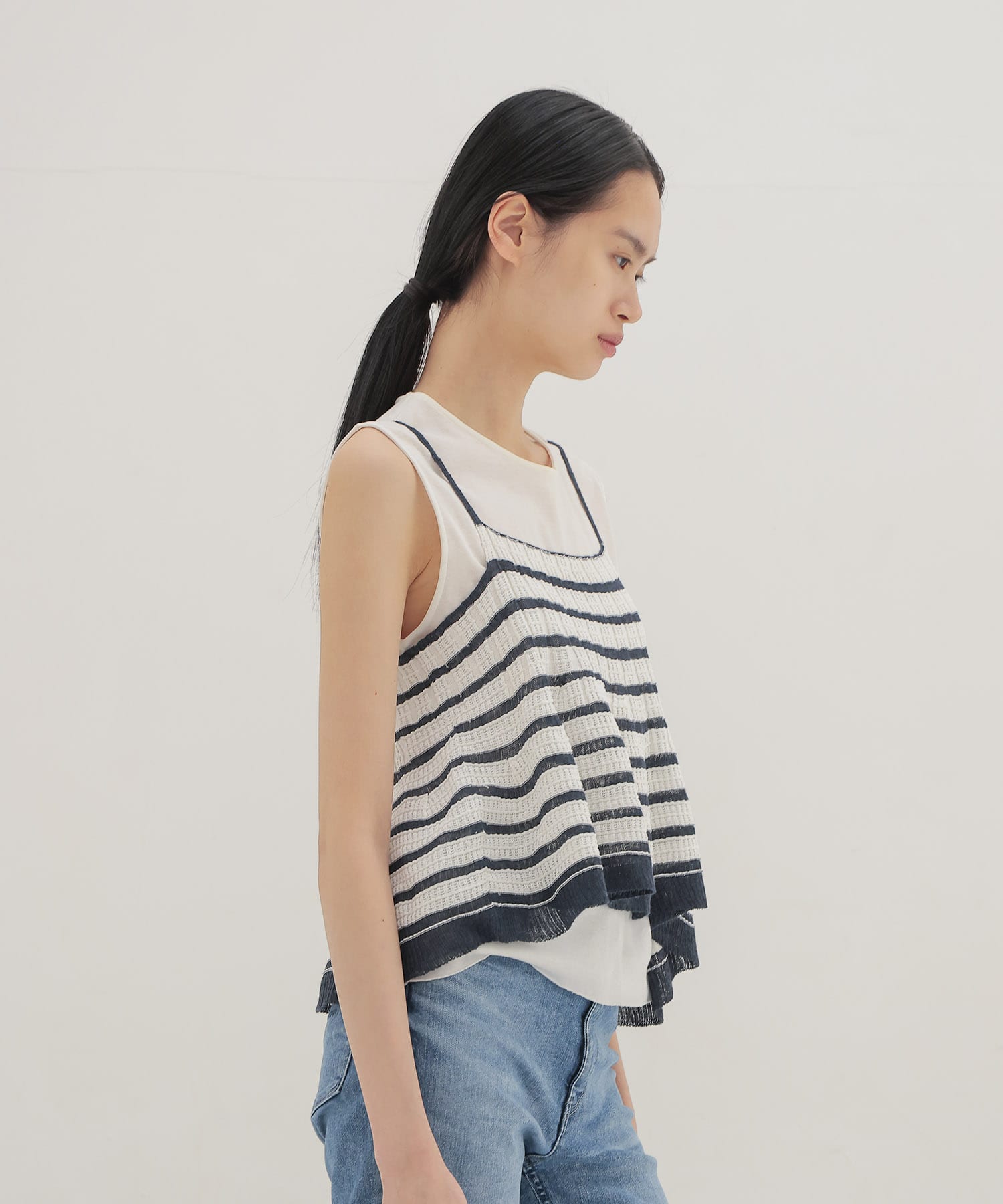 ＜ODAKHA＞asymmetry striped seemles cami