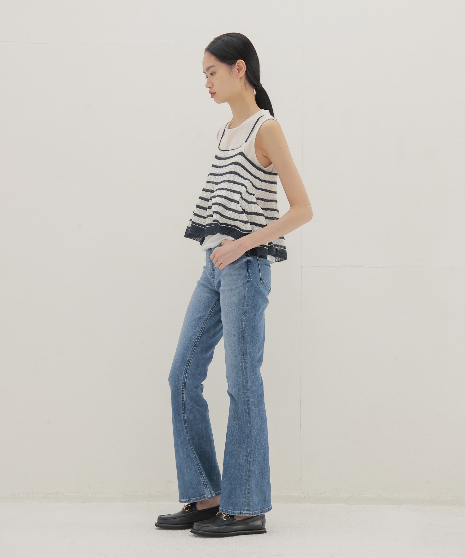 ＜ODAKHA＞asymmetry striped seemles cami