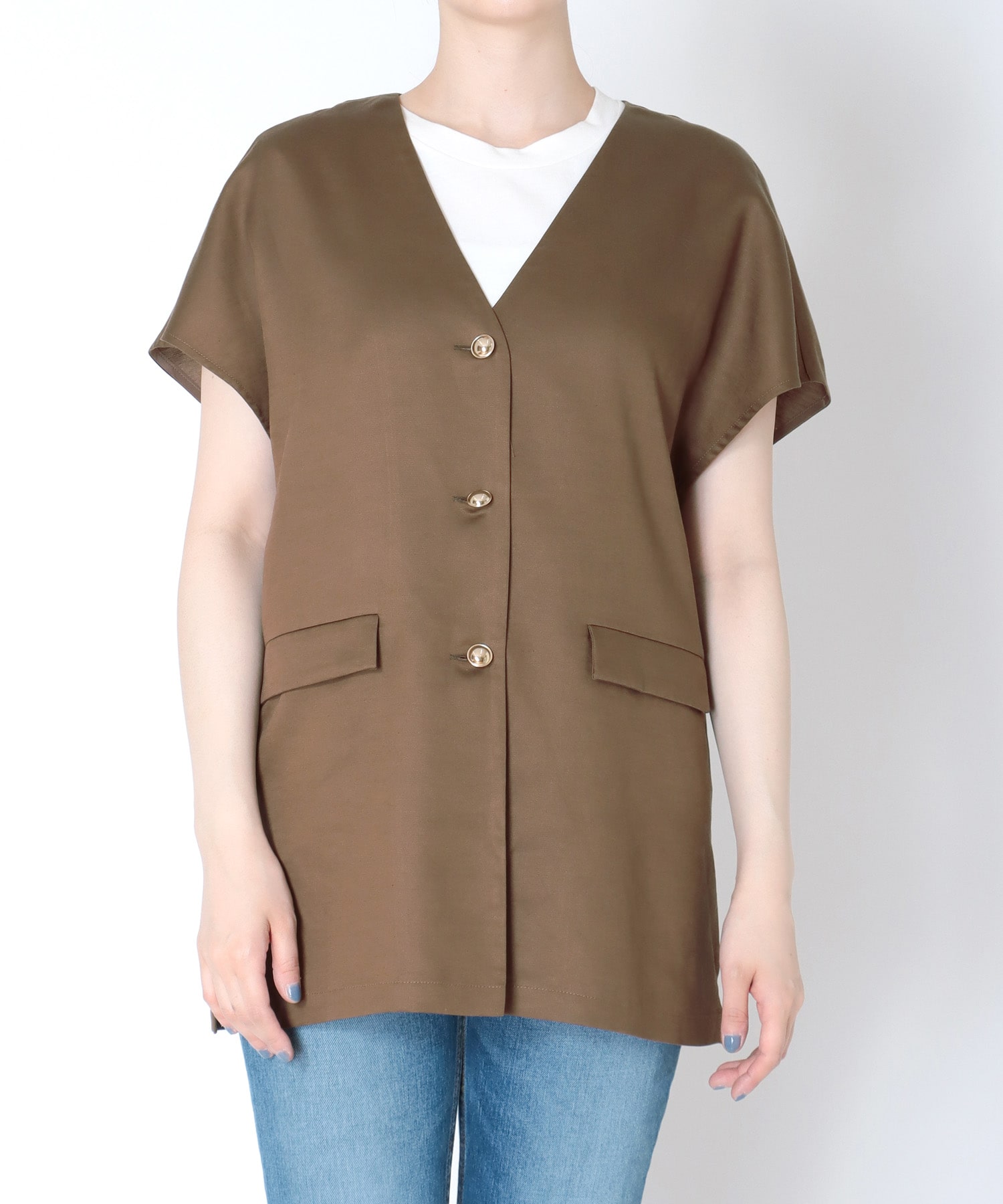 ＜B7＞french sleeve gilet blouse