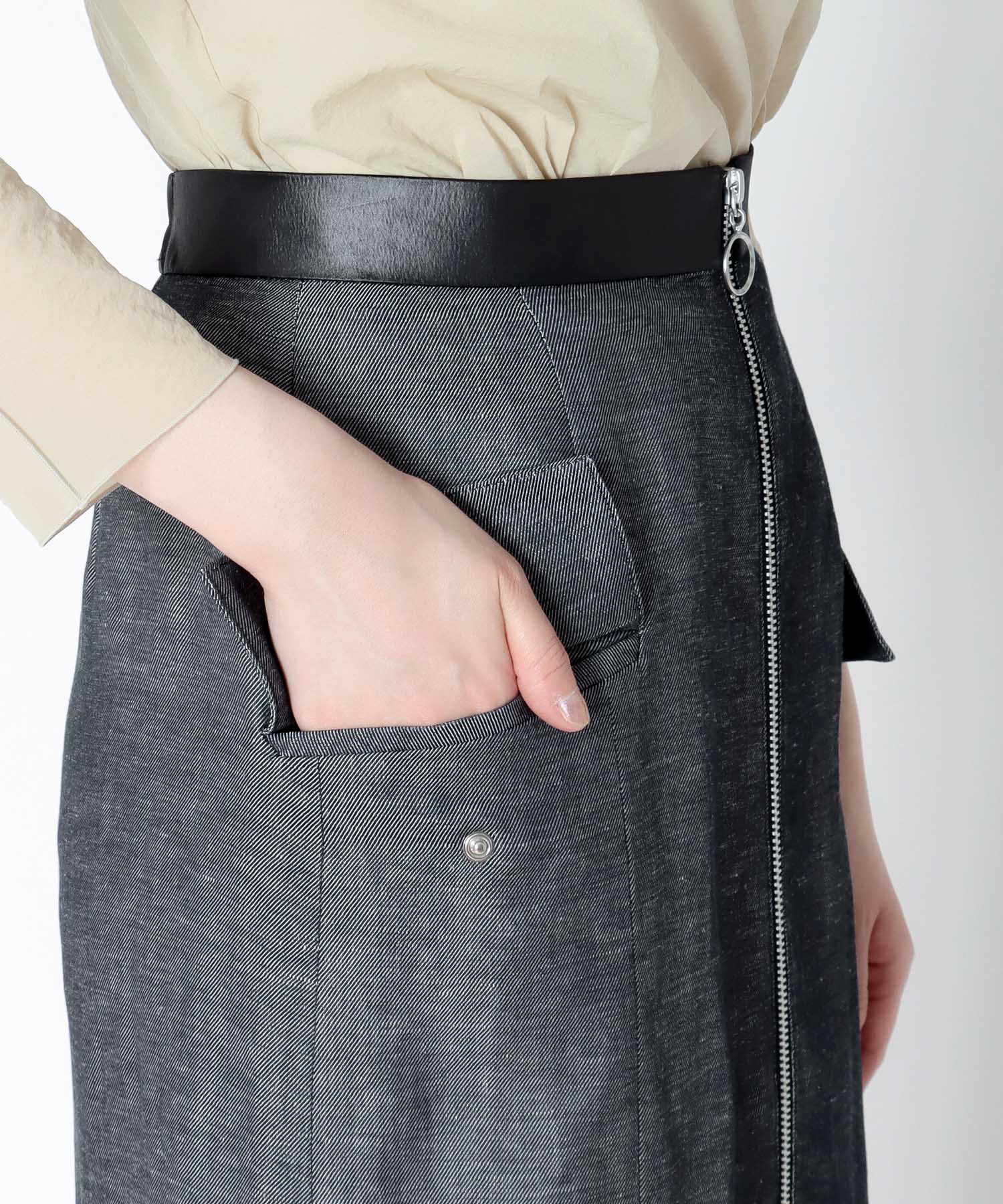 ＜B7＞linen twill front zip skirt