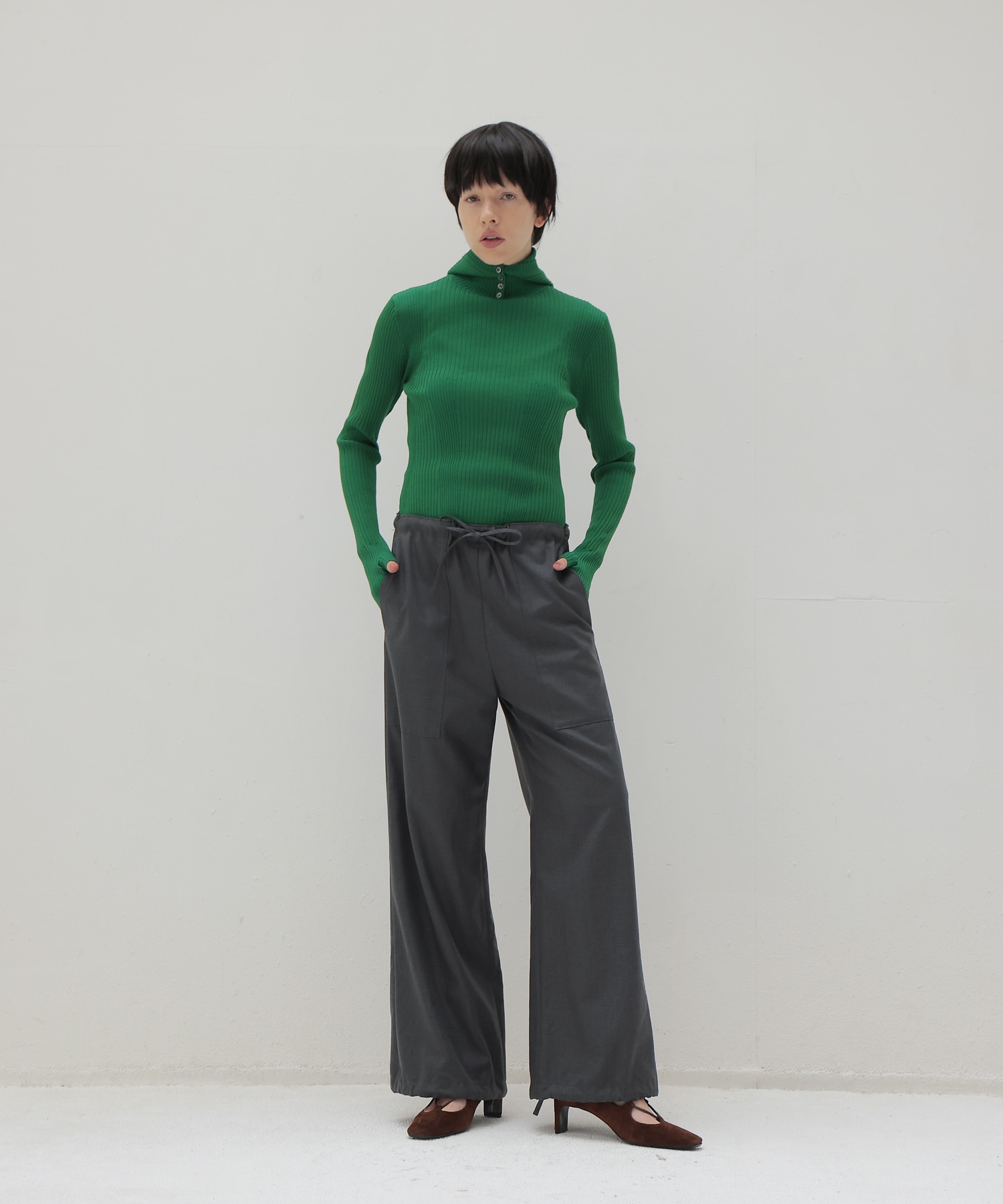 【venit/ヴェニット】ACETATE WOOL RIB HOODIE