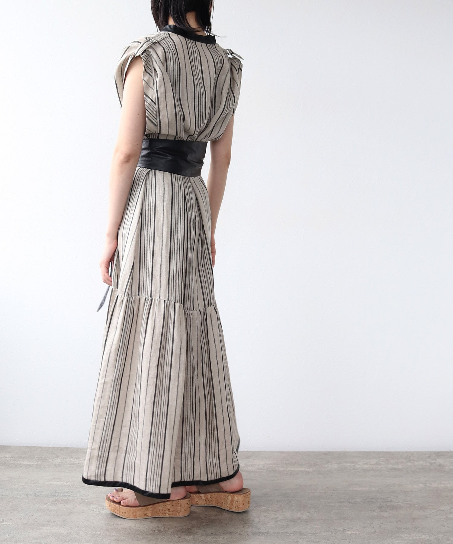 linen silk nep stripe dress