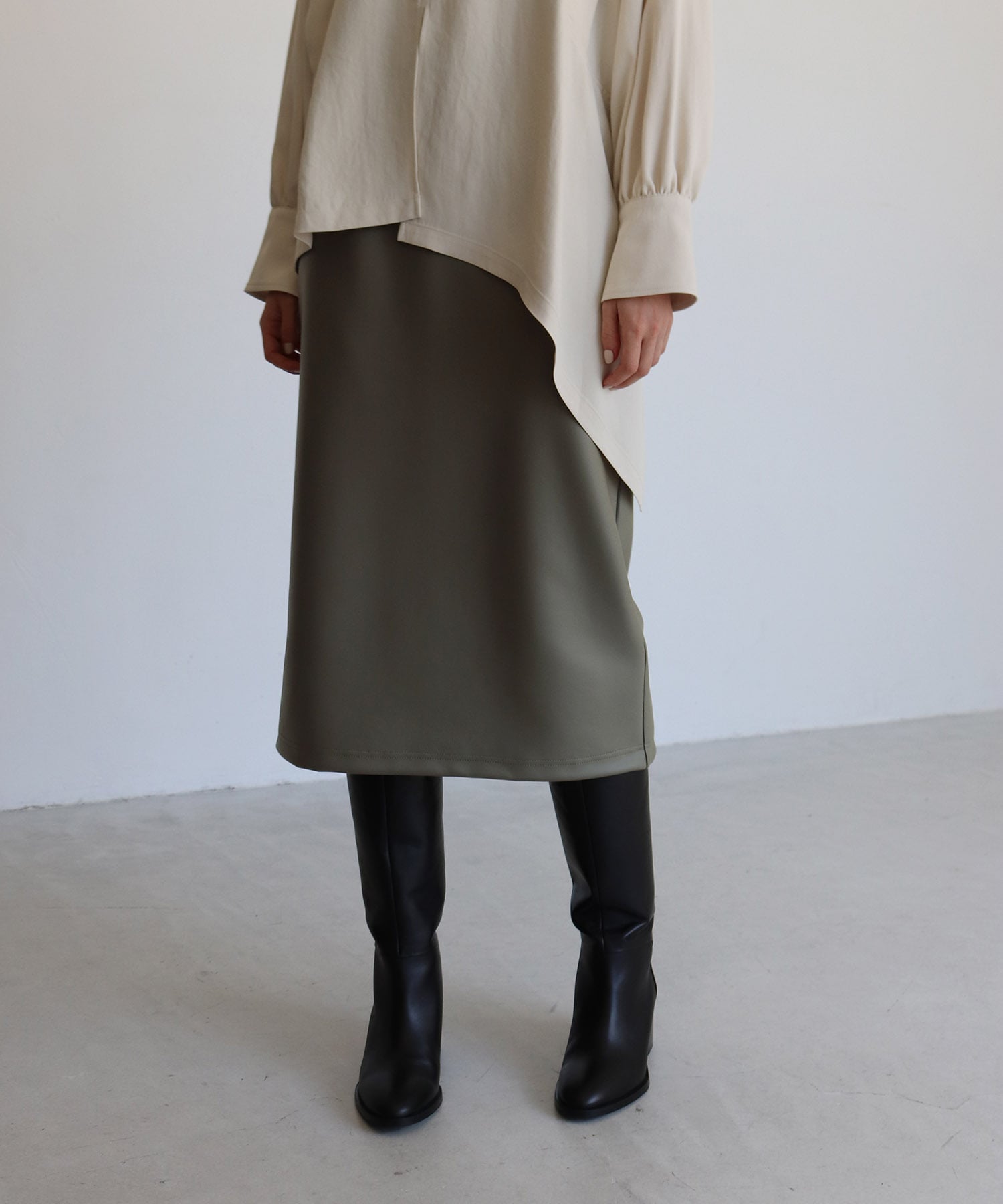 leather like midi pencil skirt