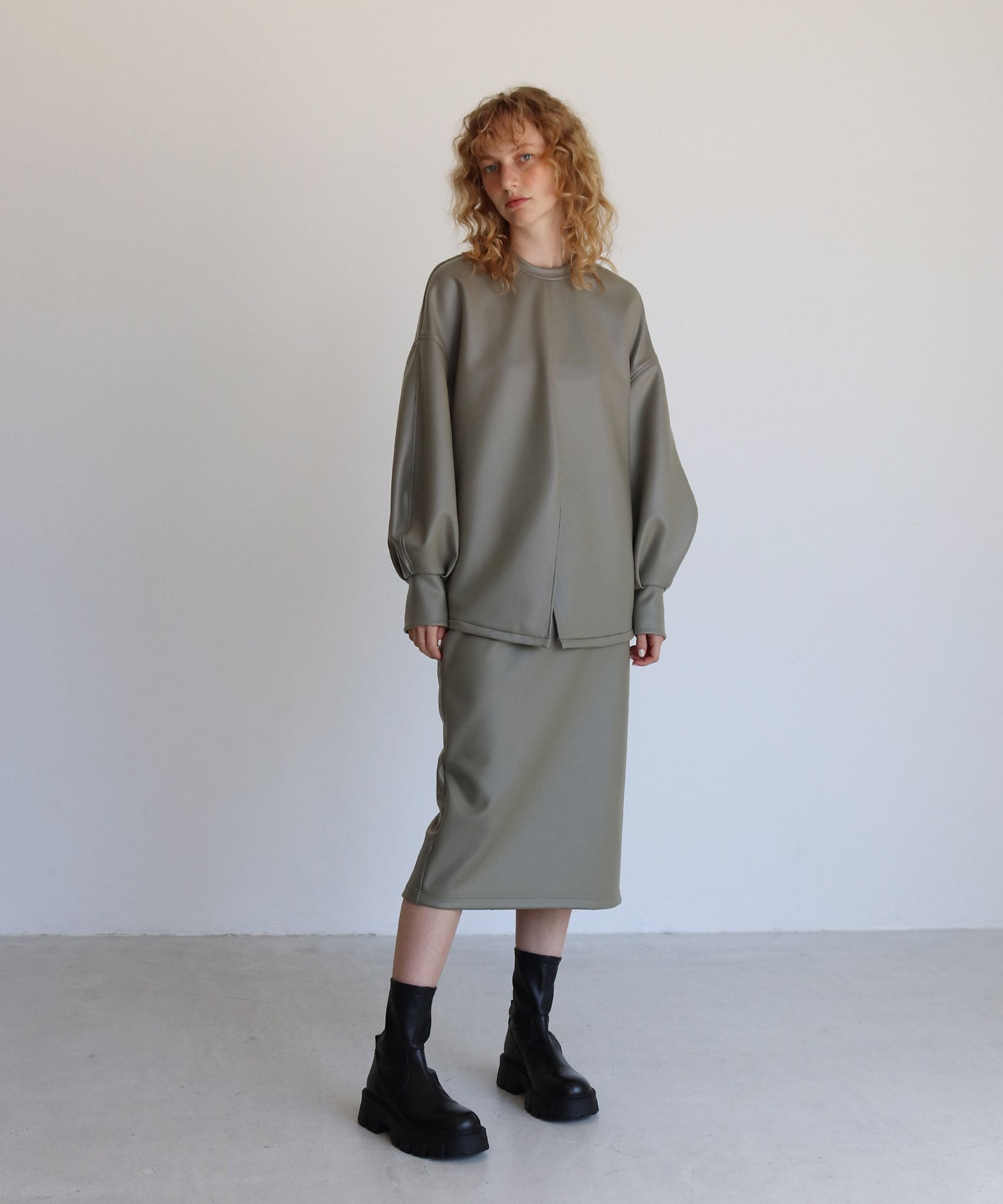 leather like midi pencil skirt