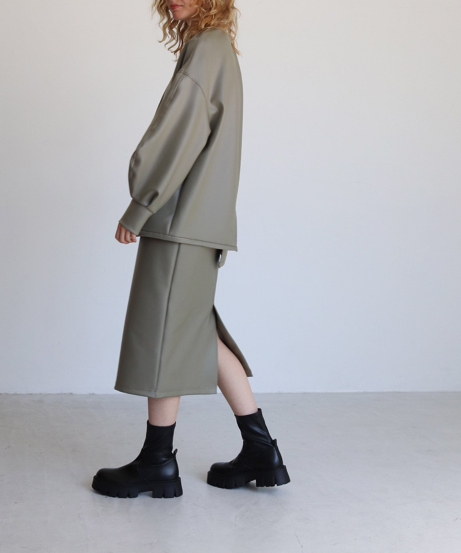 leather like midi pencil skirt