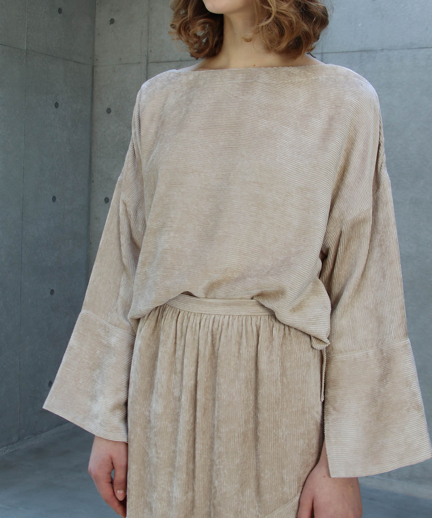 boat neck corduroy  blouse