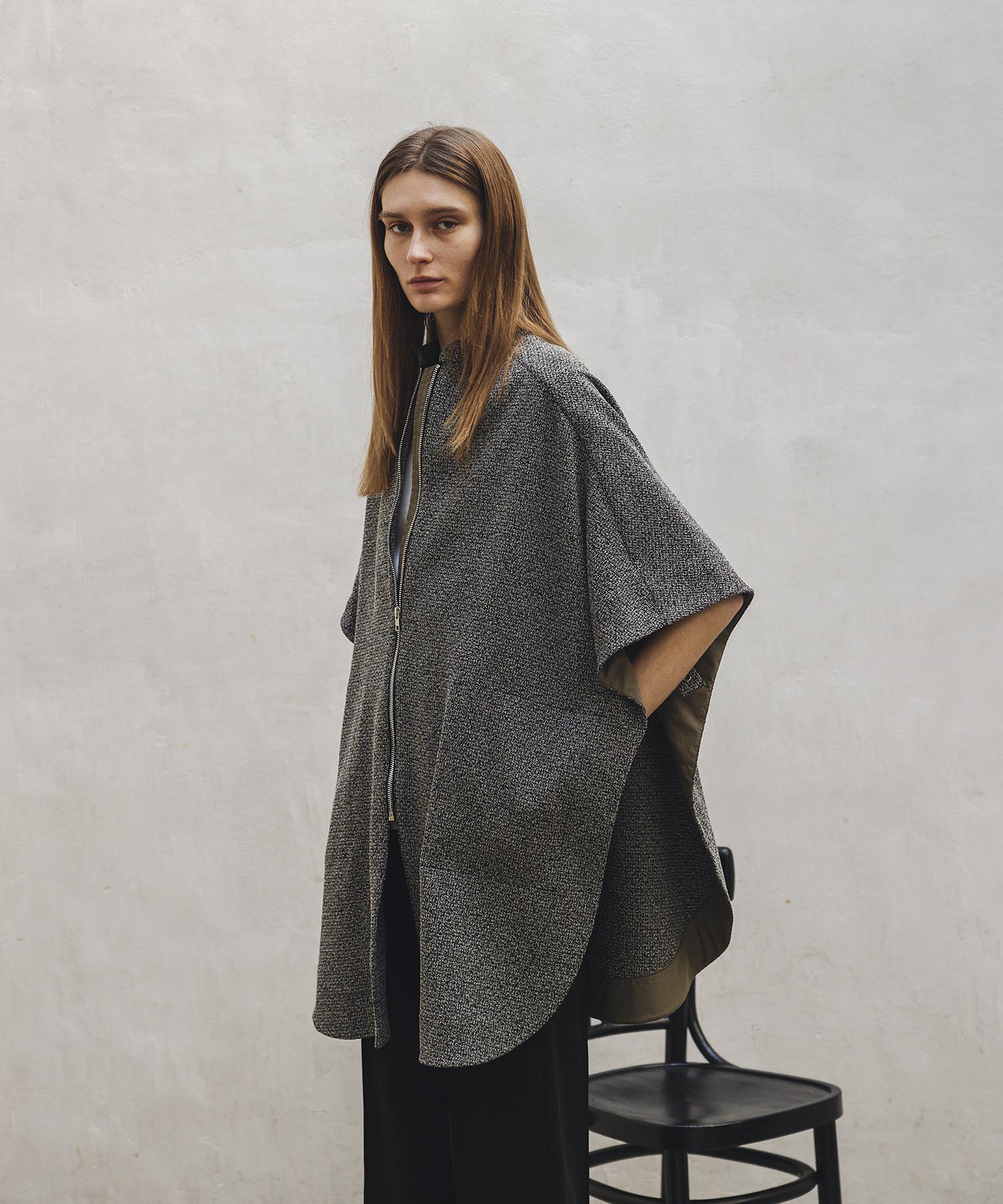 tweed reversible poncho coat