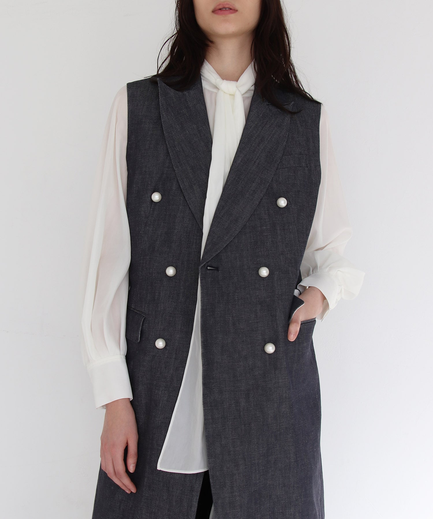 pearl denim tailored gillet