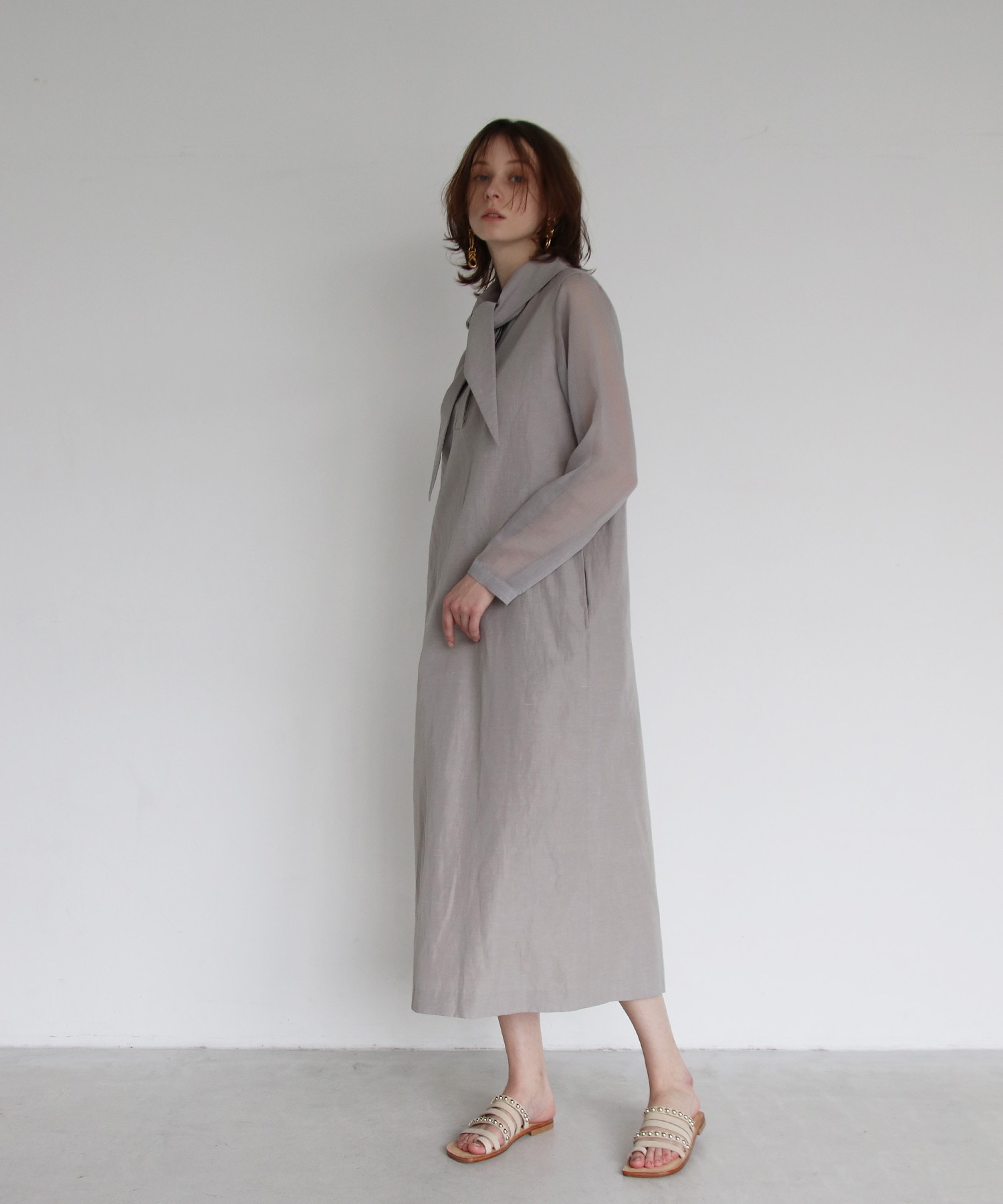 triacetate linen big collar dress