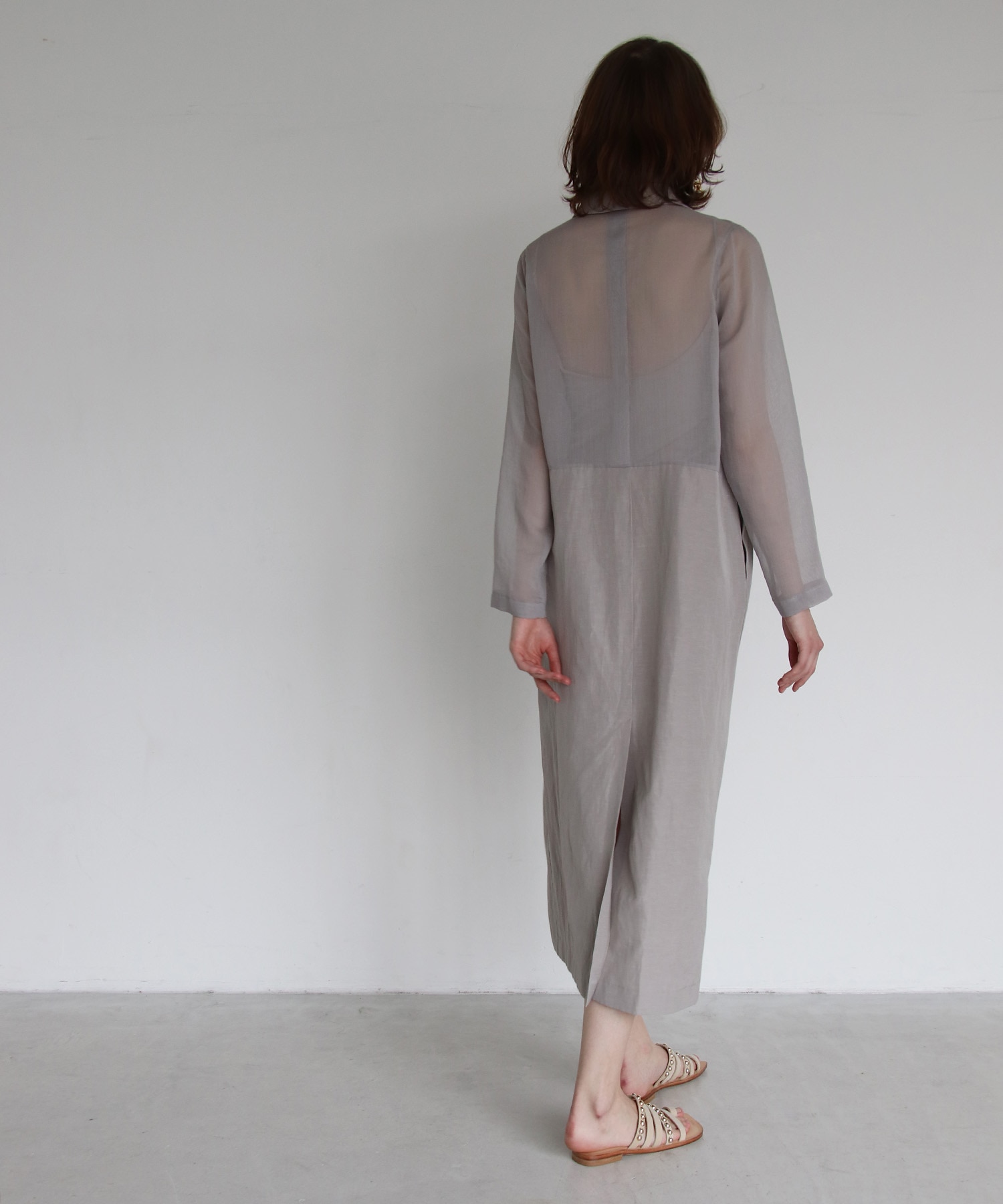 triacetate linen big collar dress