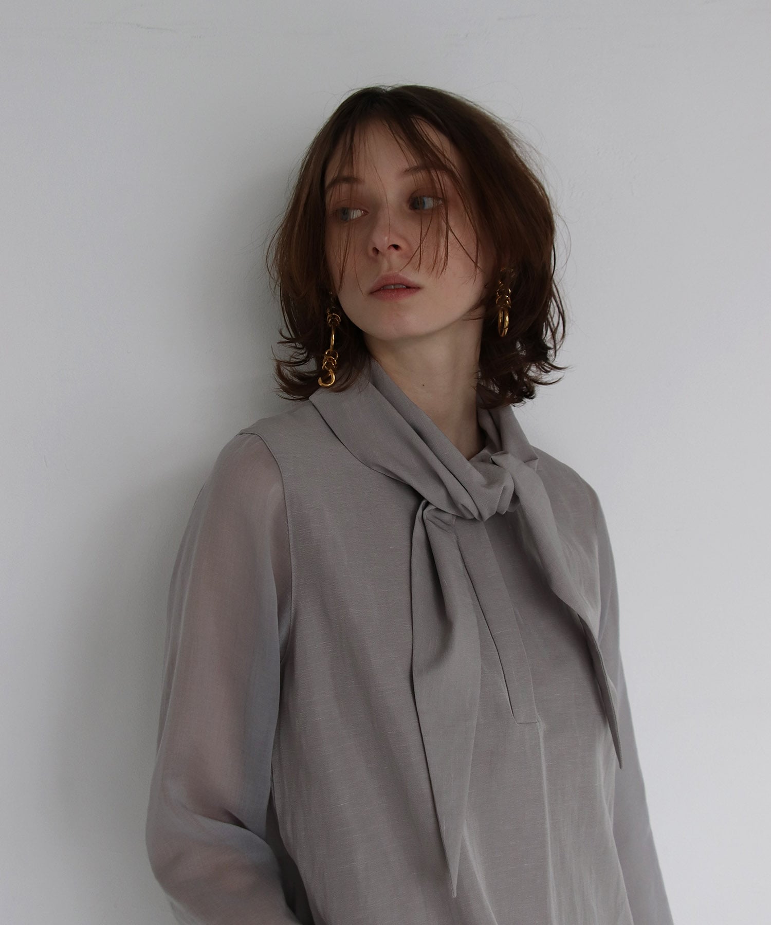 triacetate linen big collar dress