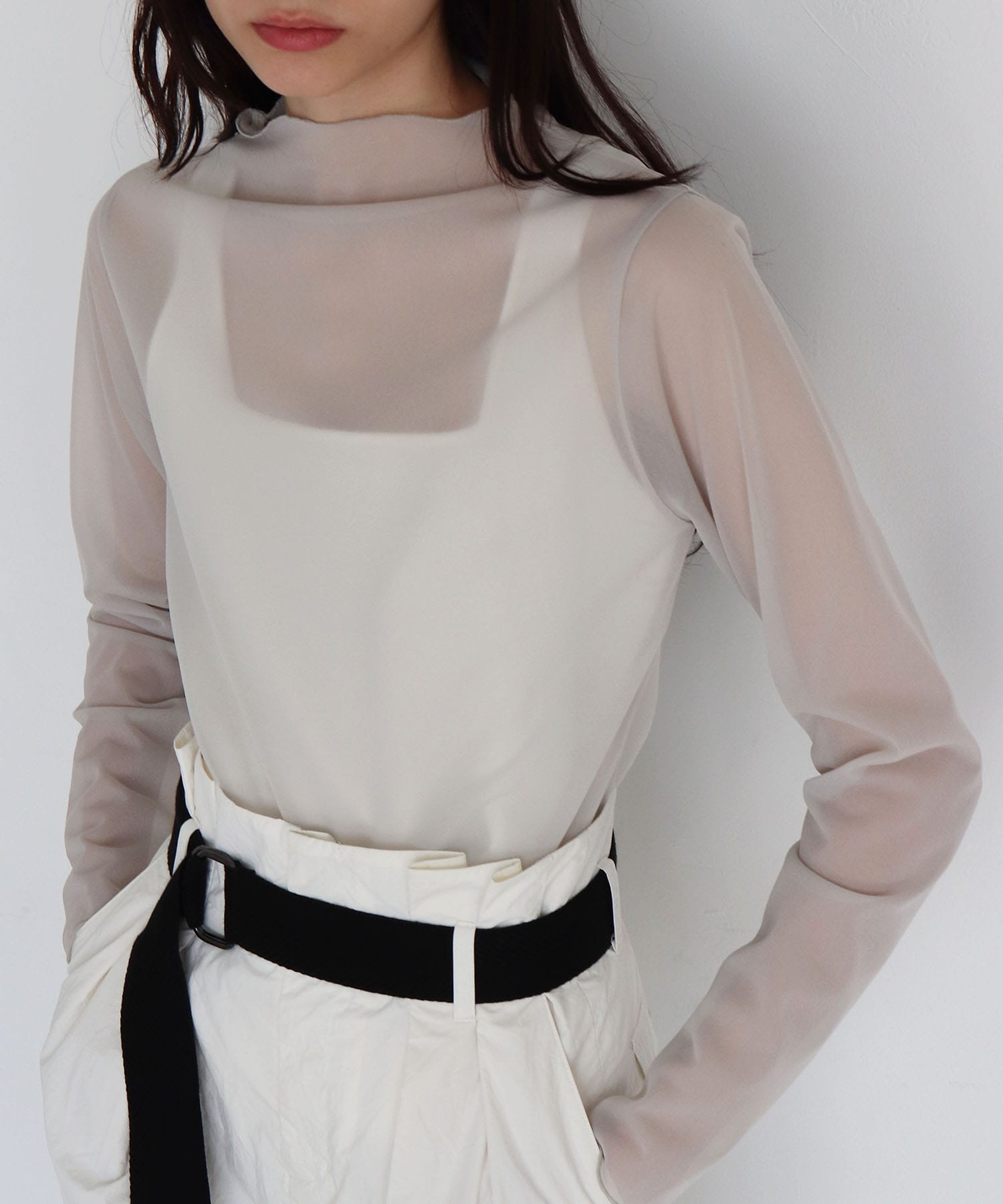 tricot organdy sheer long tee | AND ON JIONE STORE(アンドオン