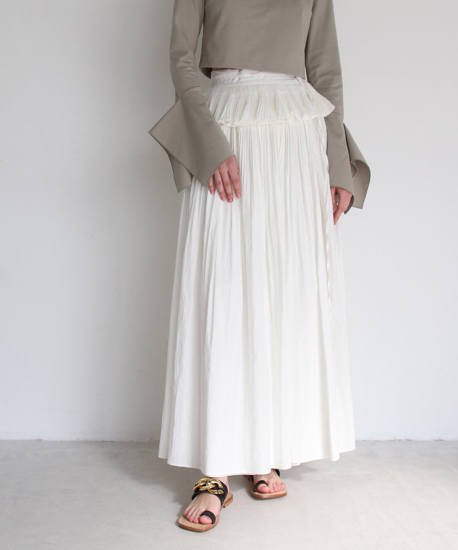 hand stitch peplum gather skirt