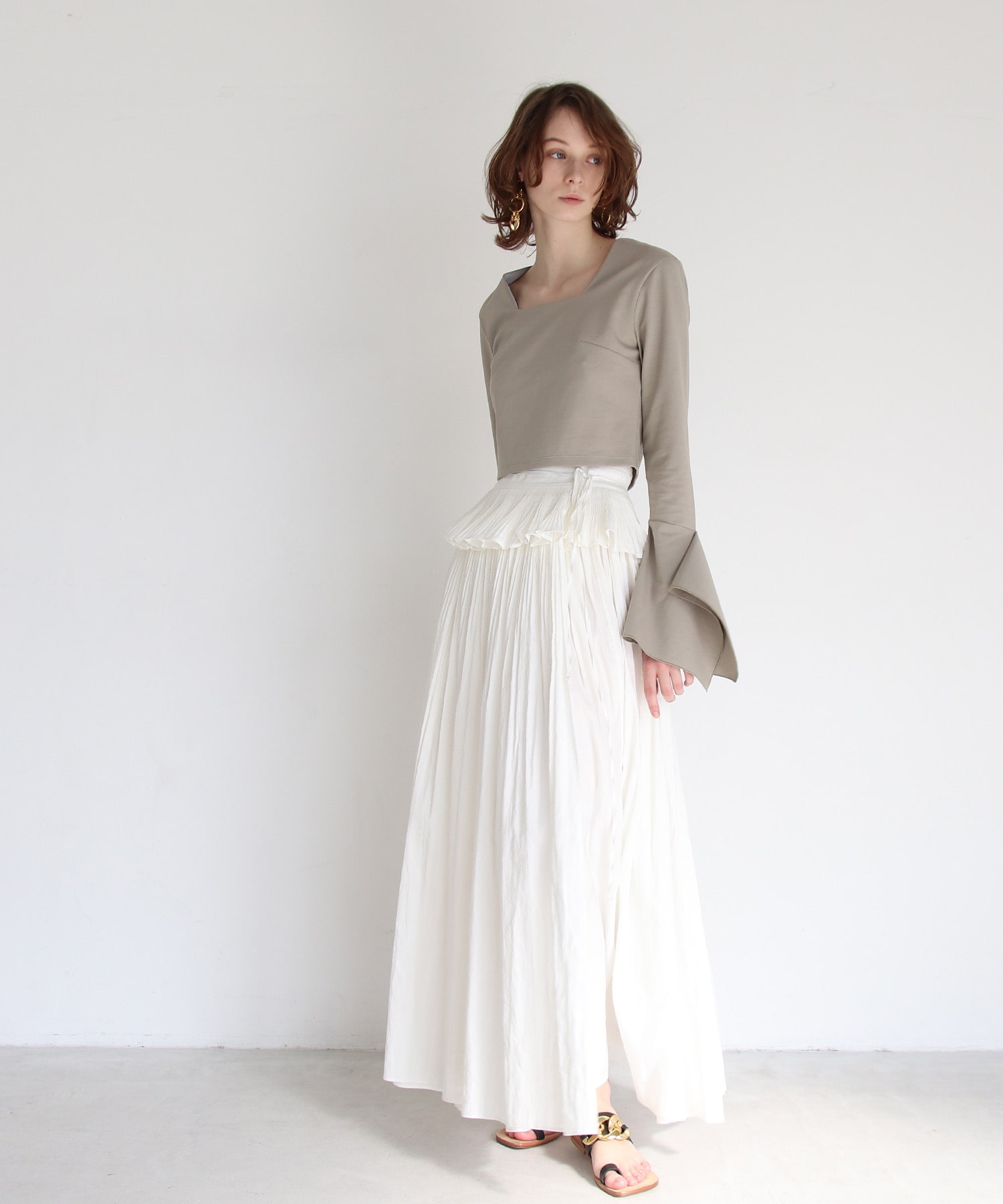 hand stitch peplum gather skirt