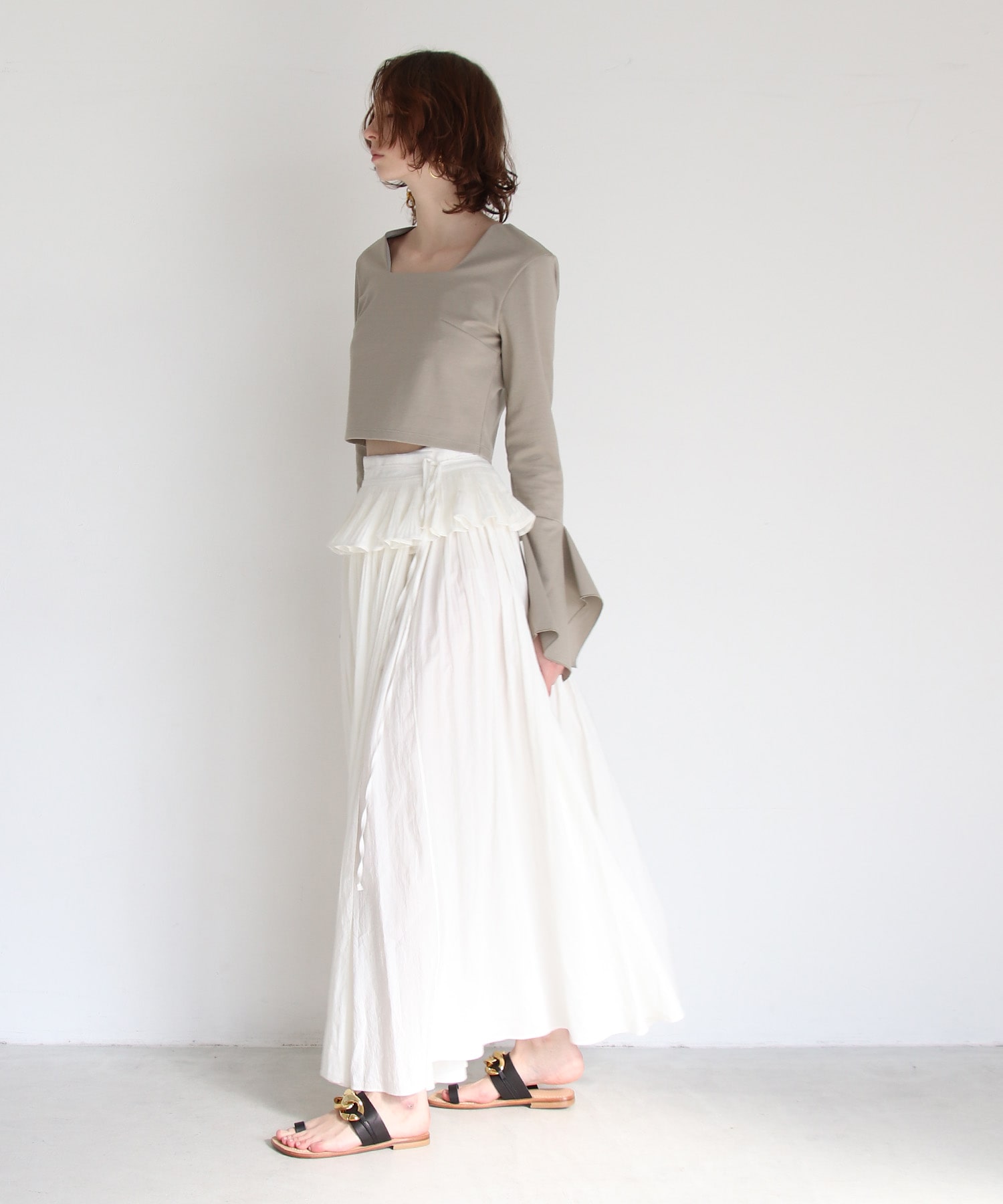 hand stitch peplum gather skirt