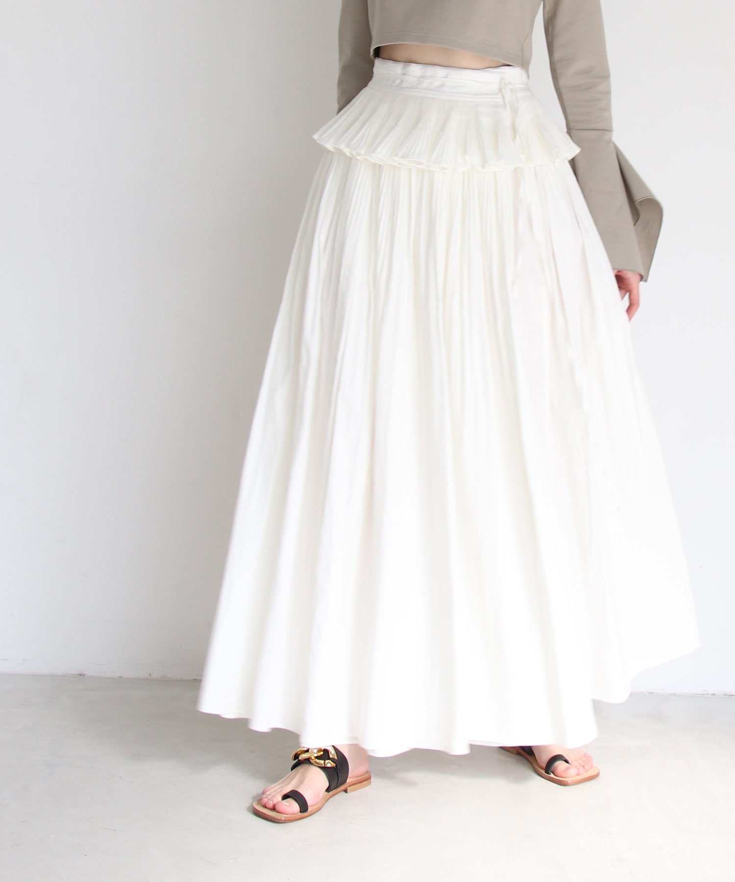 hand stitch peplum gather skirt