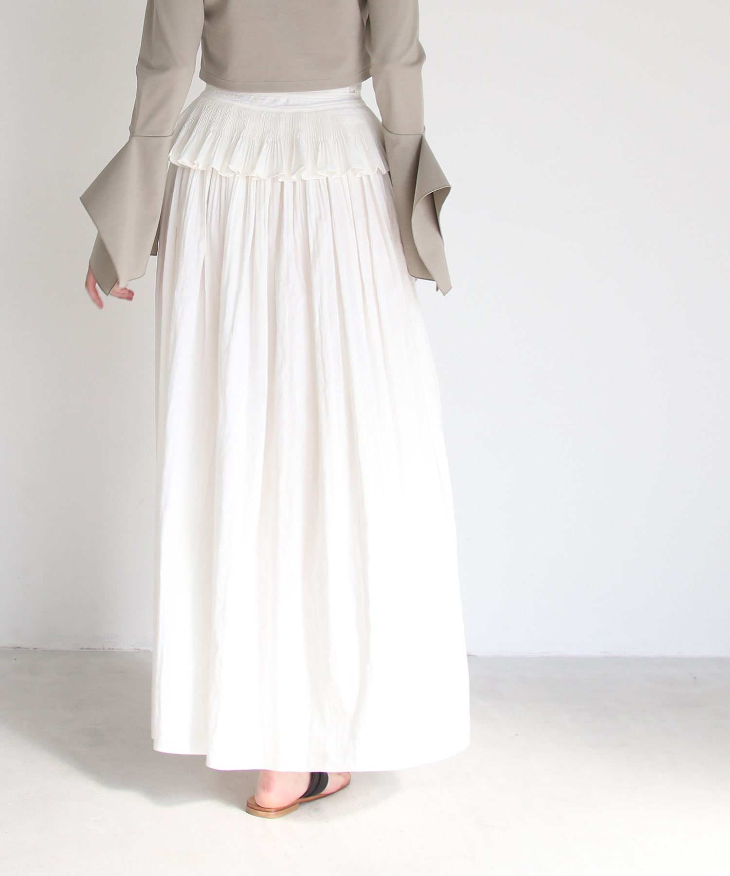 hand stitch peplum gather skirt