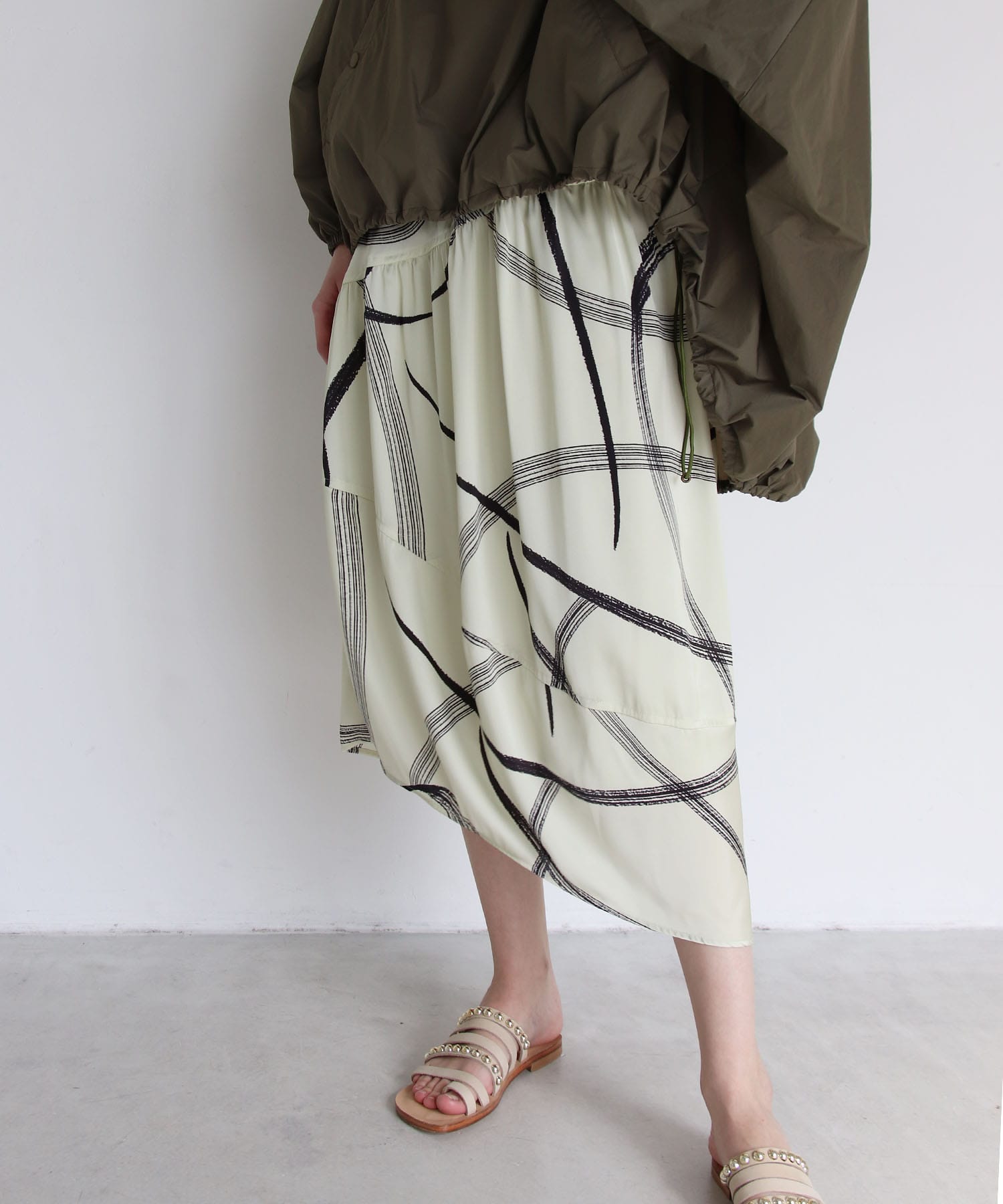 blush print gather switching skirt