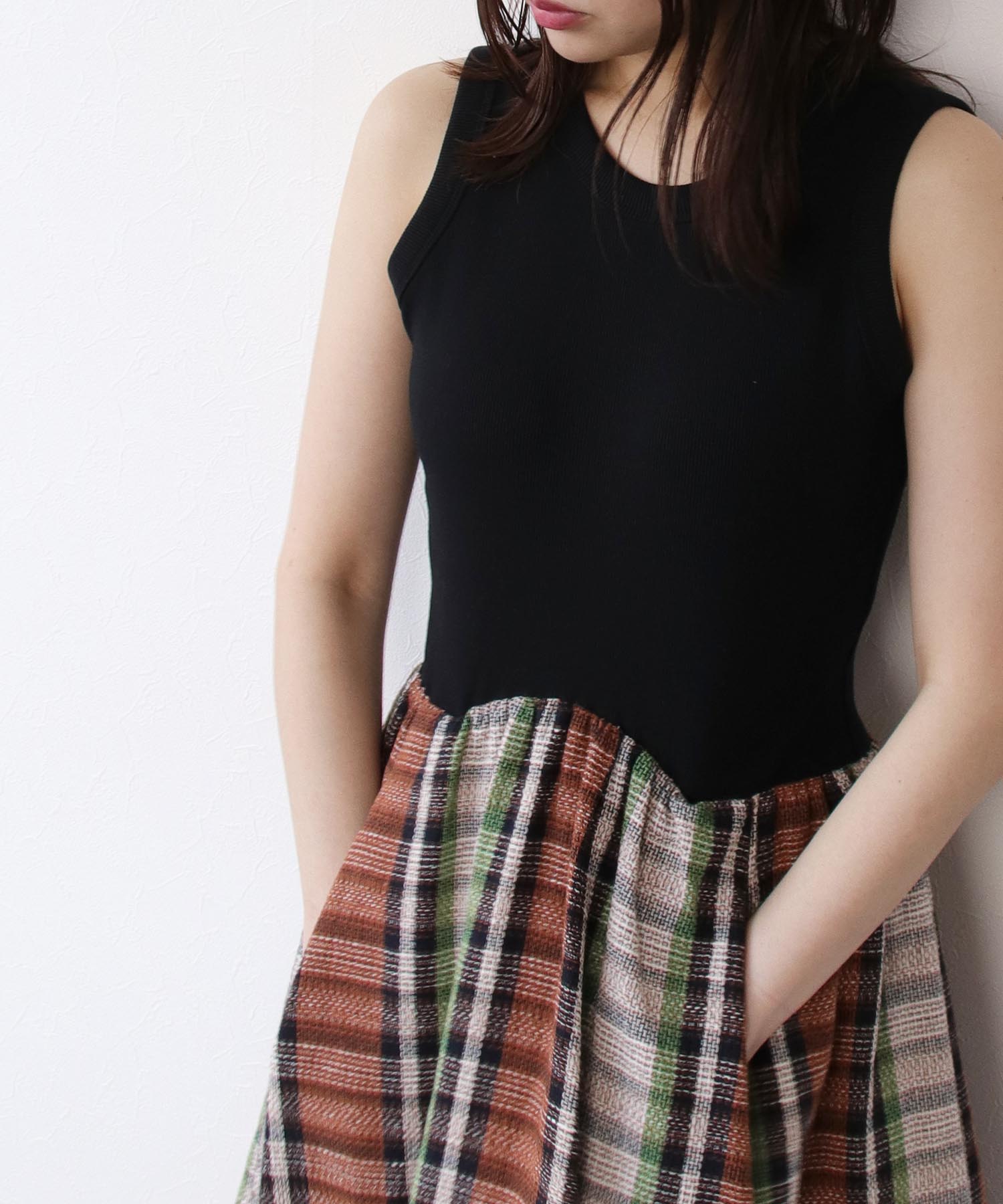 slub check switching dress