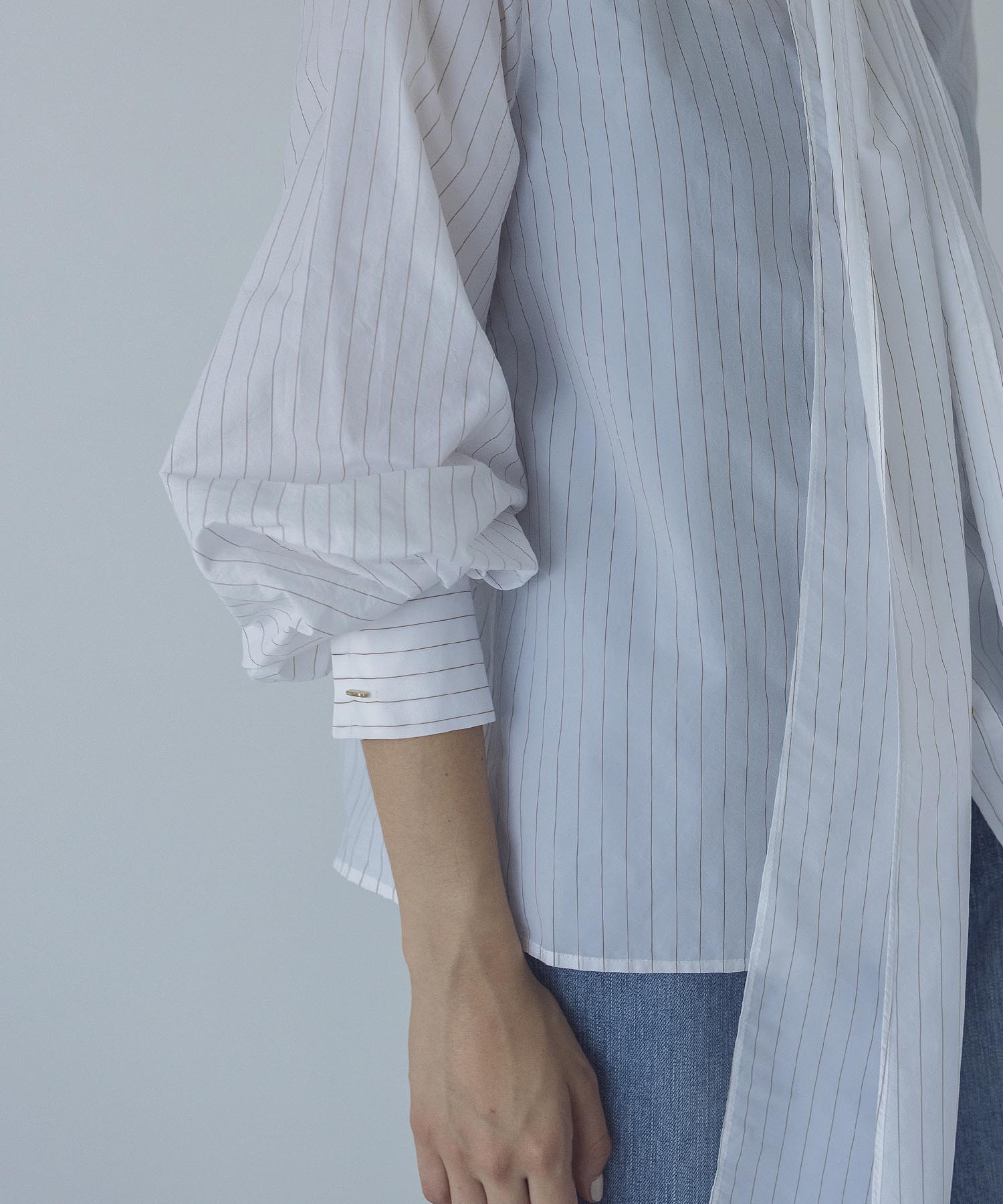 nylon typewriter stripe bow tie blouse