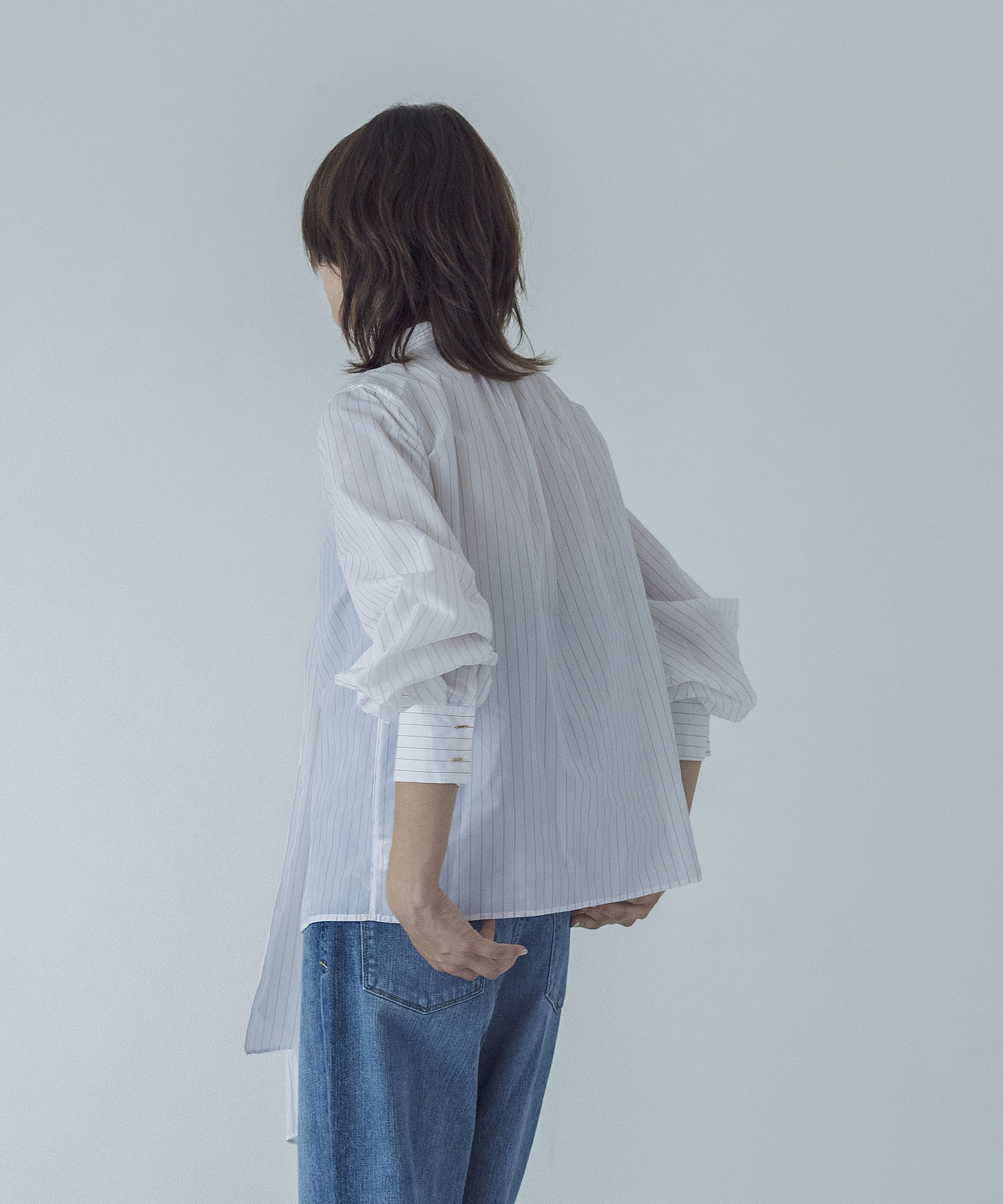 nylon typewriter stripe bow tie blouse