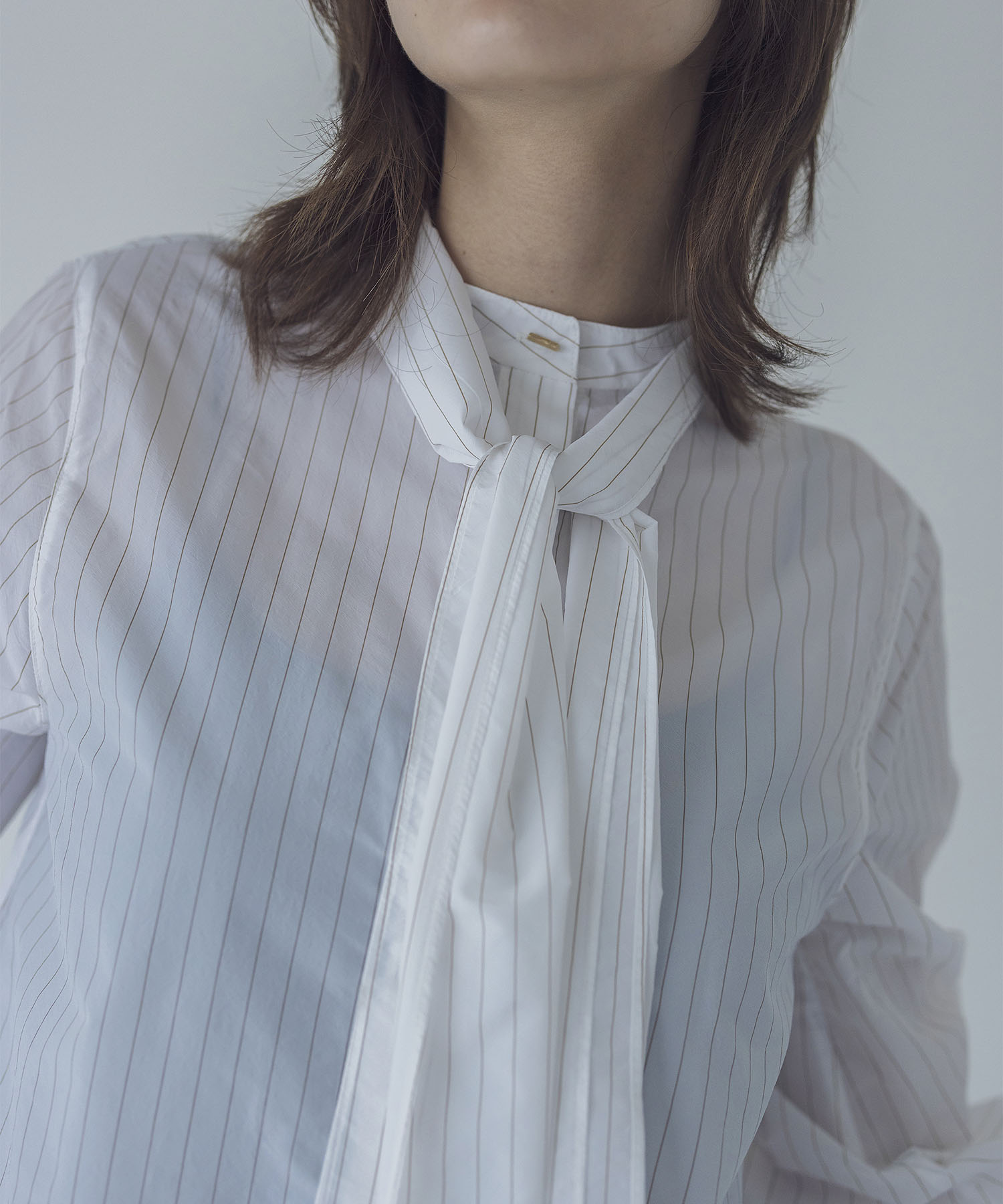 nylon typewriter stripe bow tie blouse