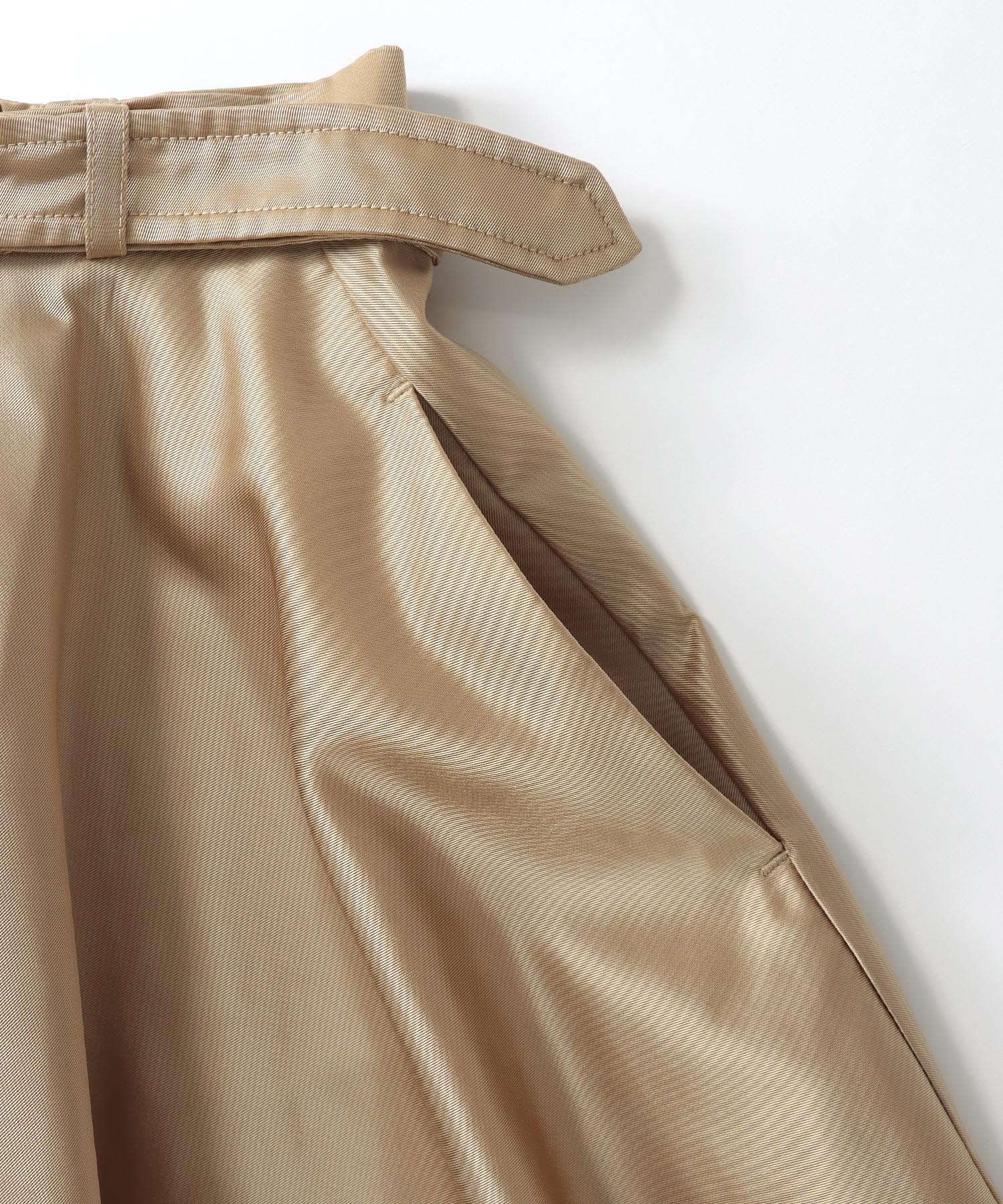 shiny nylon belted flare skirt