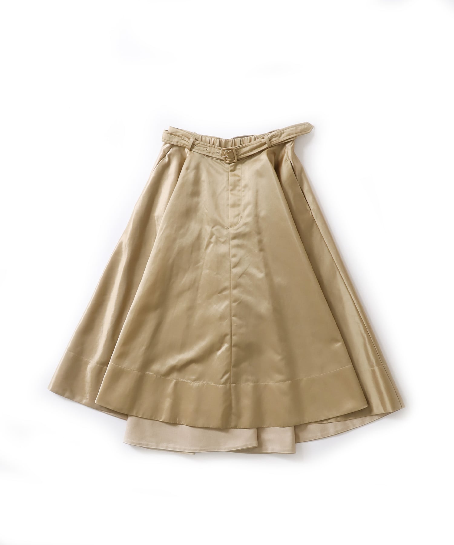 shiny nylon belted flare skirt