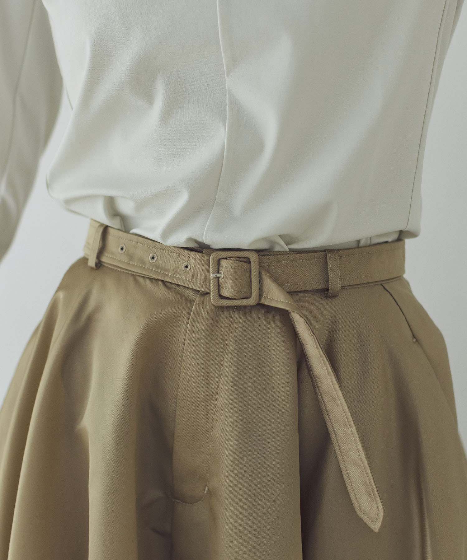 shiny nylon belted flare skirt