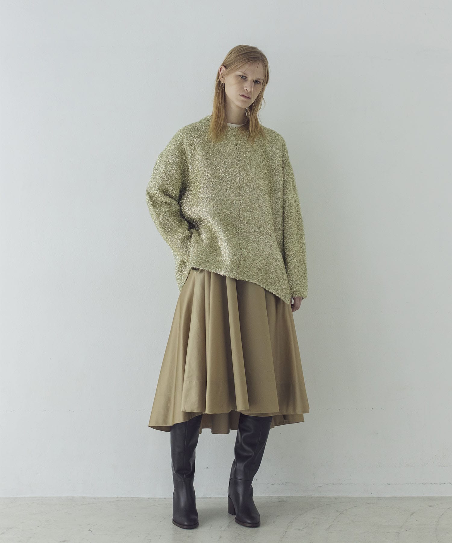 shiny nylon belted flare skirt