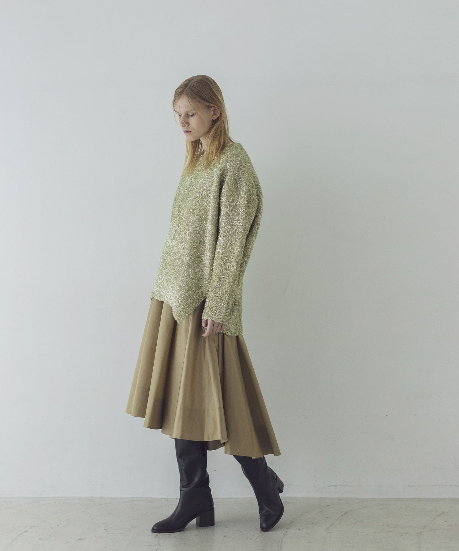 shiny nylon belted flare skirt