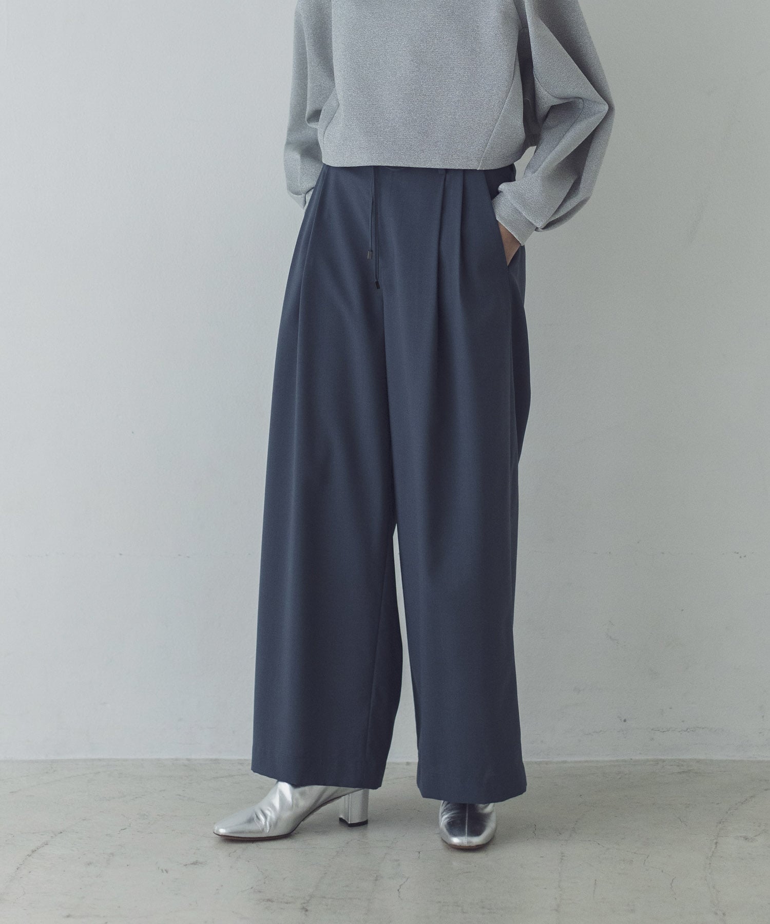 poplin stretch wide relax pants