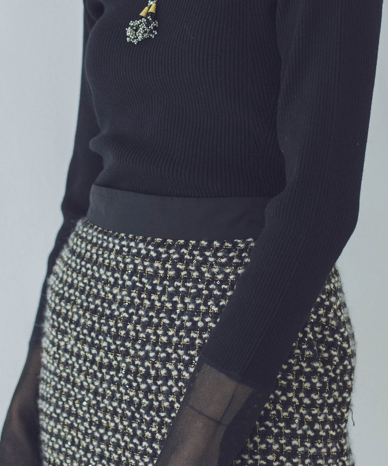 tweed long fringe tight skirt