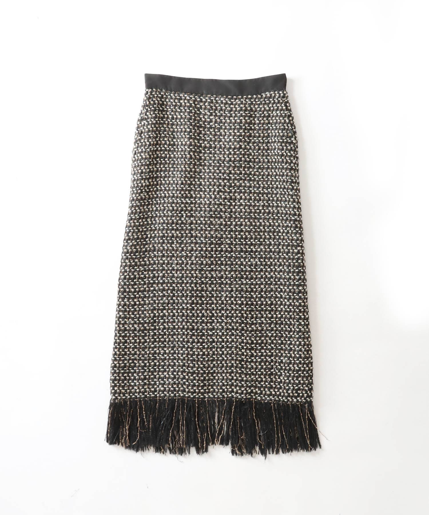 tweed long fringe tight skirt