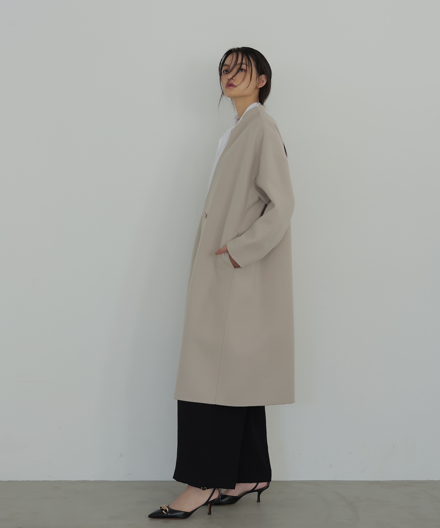 rever melton swan collar long coat | AND ON JIONE STORE