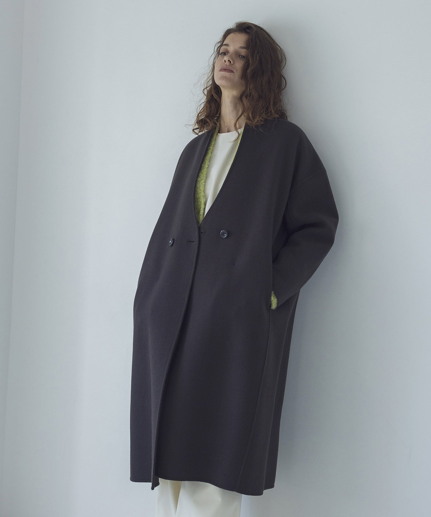 rever melton swan collar long coat | AND ON JIONE STORE