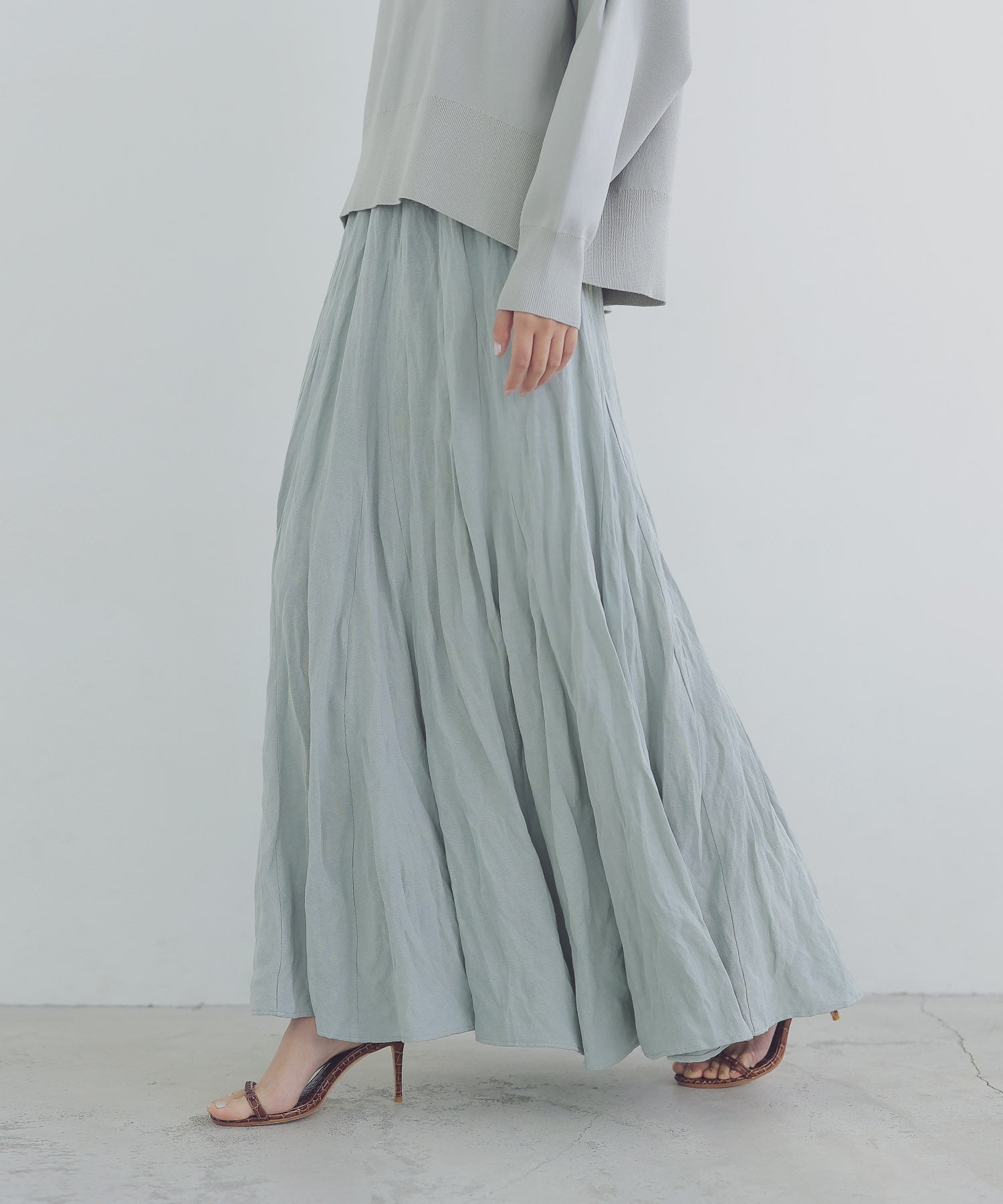 R/L poplin hand wrinkles long skirt