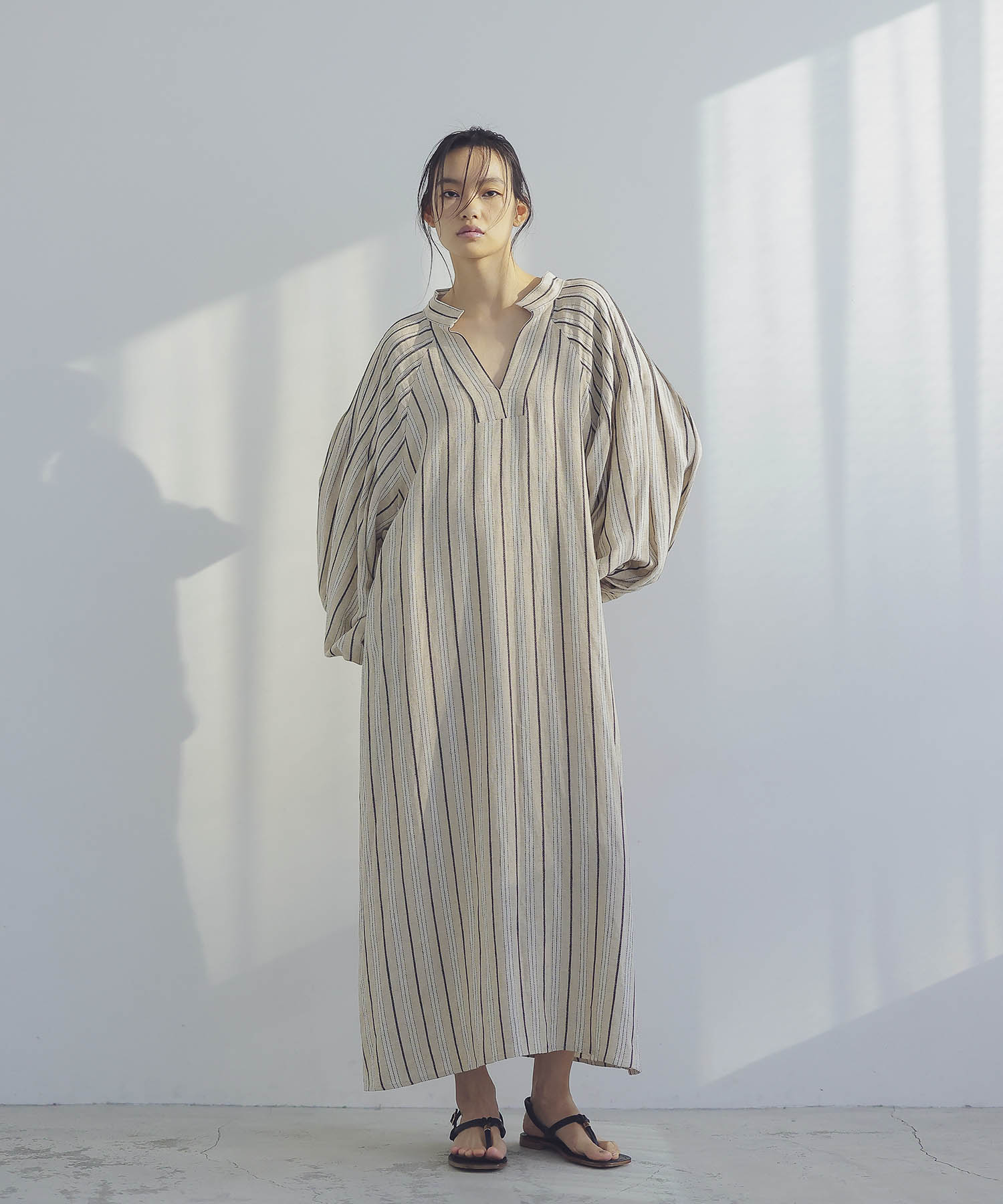 flax stripe caftan dress