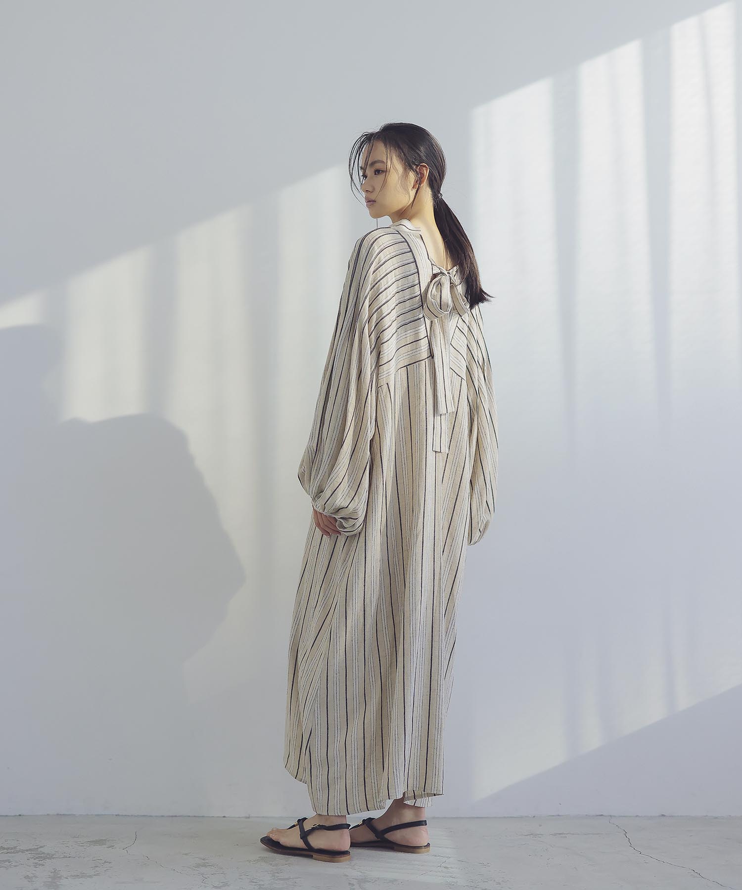 flax stripe caftan dress