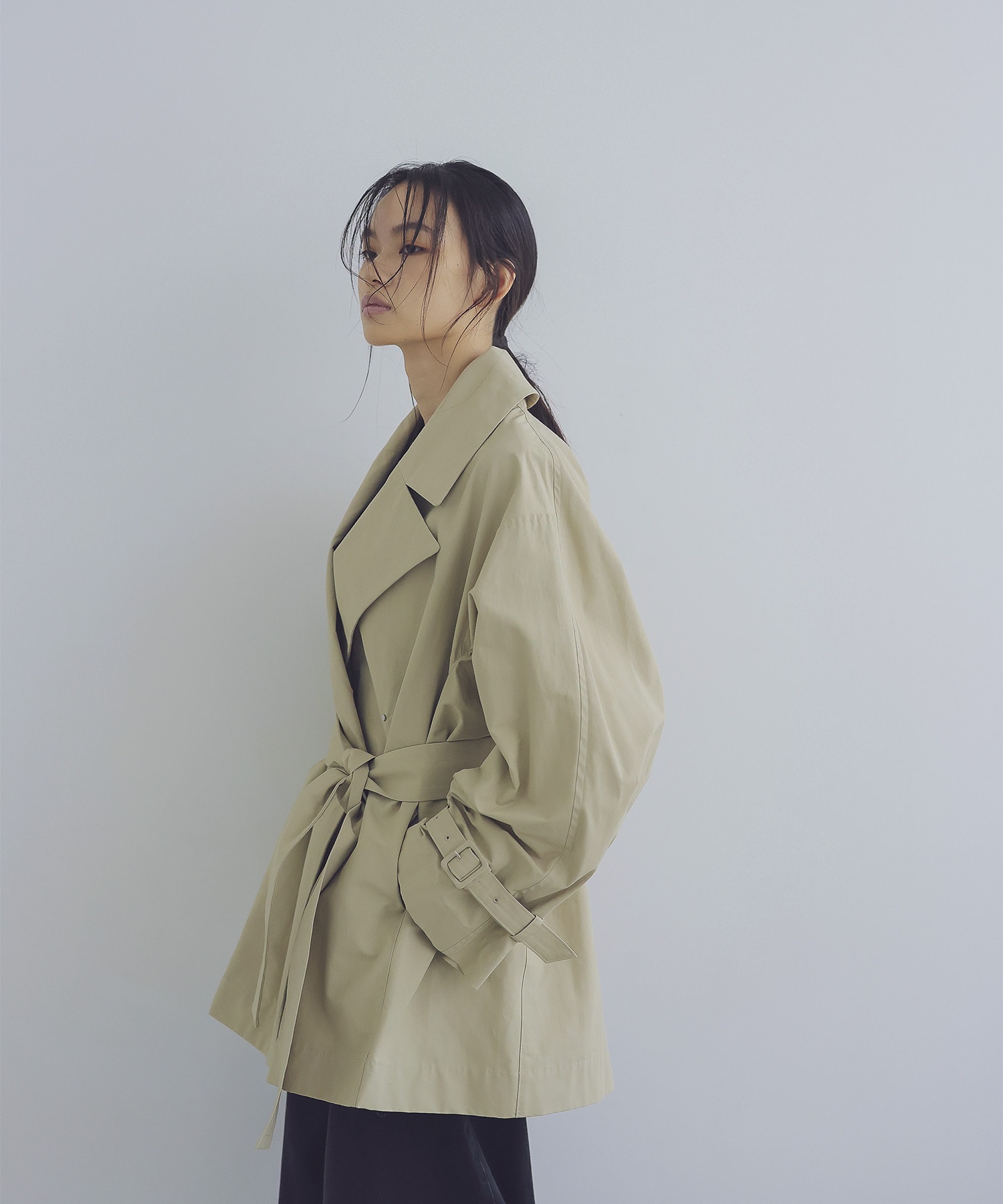 compact taffeta short trench coat