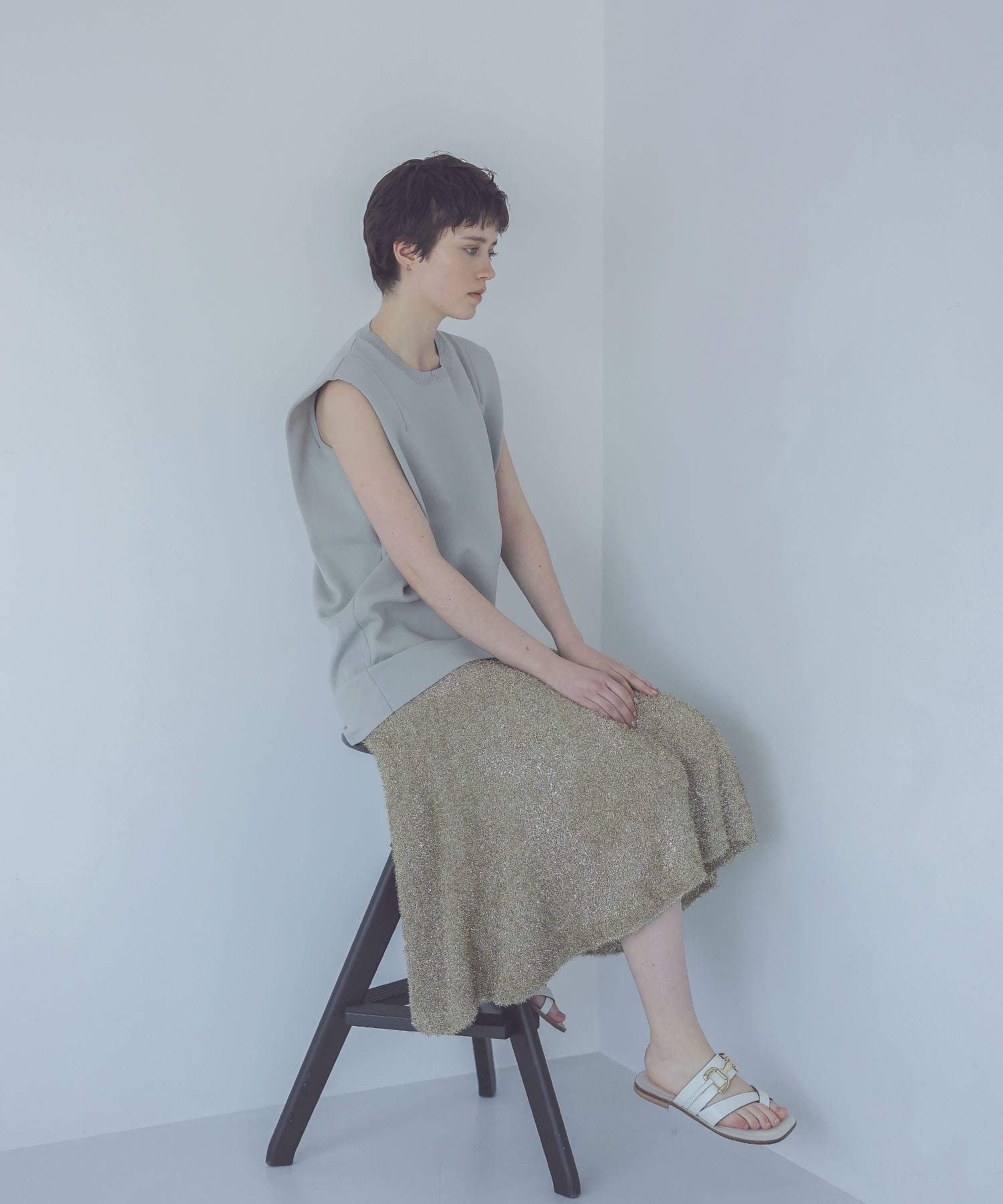 mat polyester × glass yarn switching dress