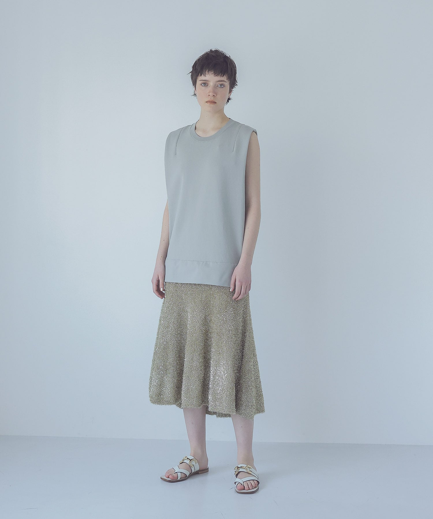 mat polyester × glass yarn switching dress