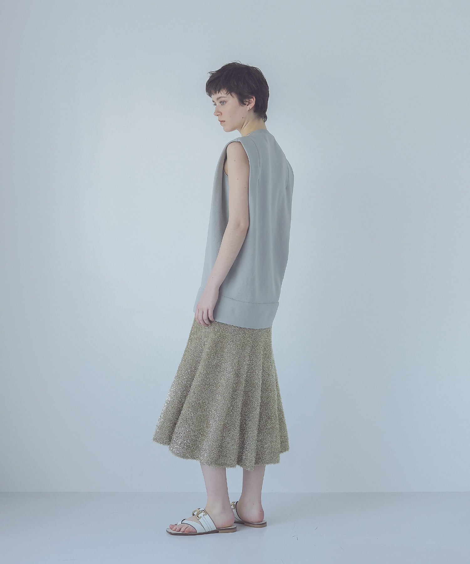 mat polyester × glass yarn switching dress