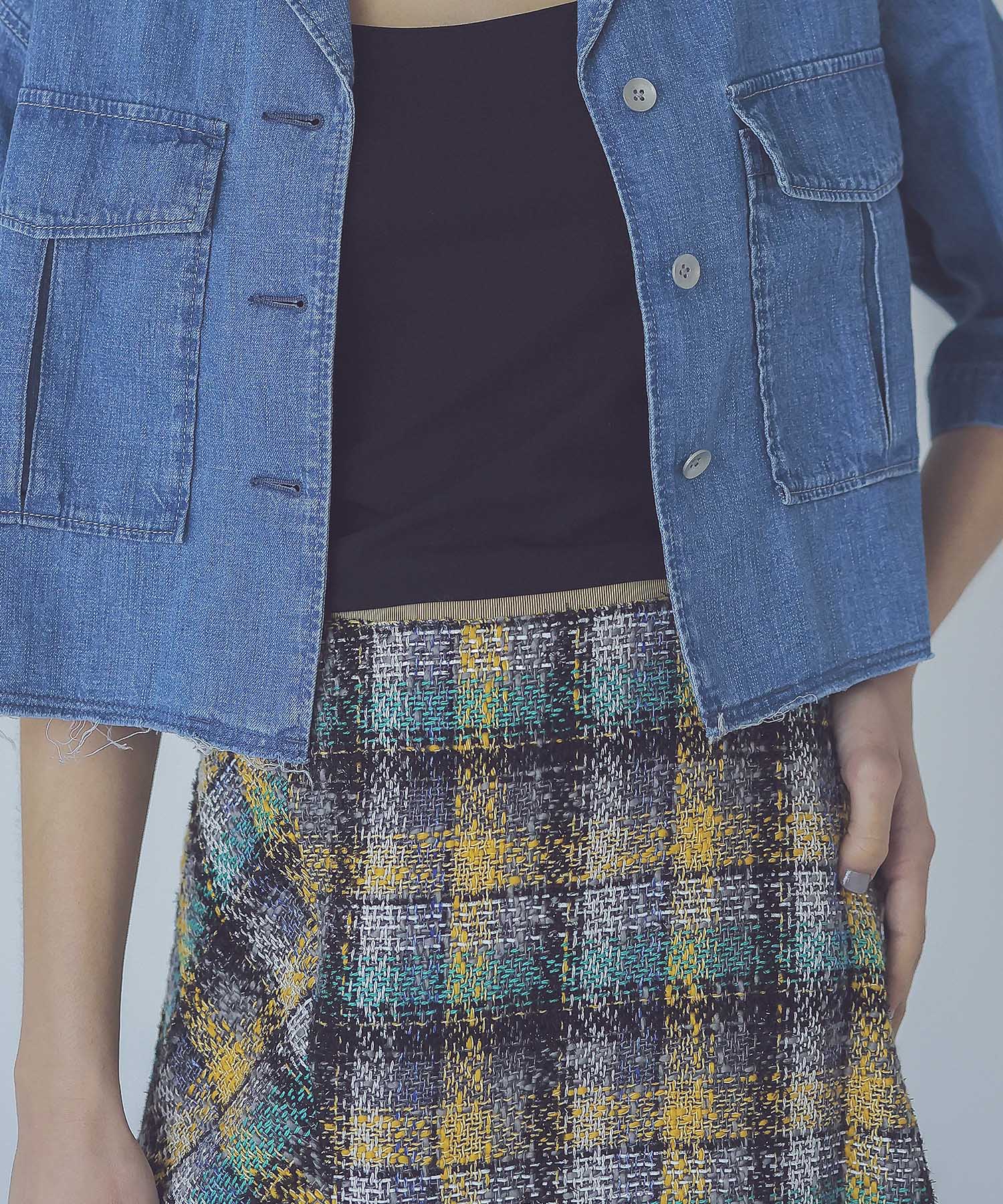 glitter check asymmetric hem skirt