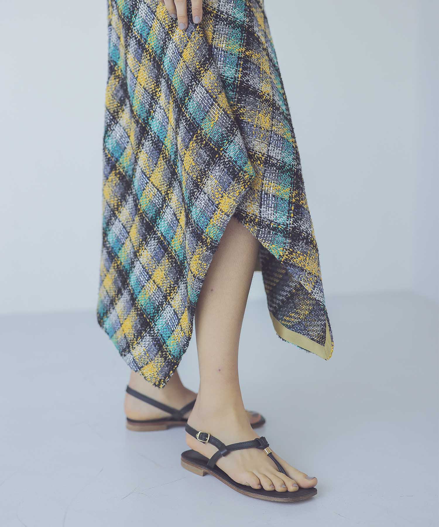 glitter check asymmetric hem skirt