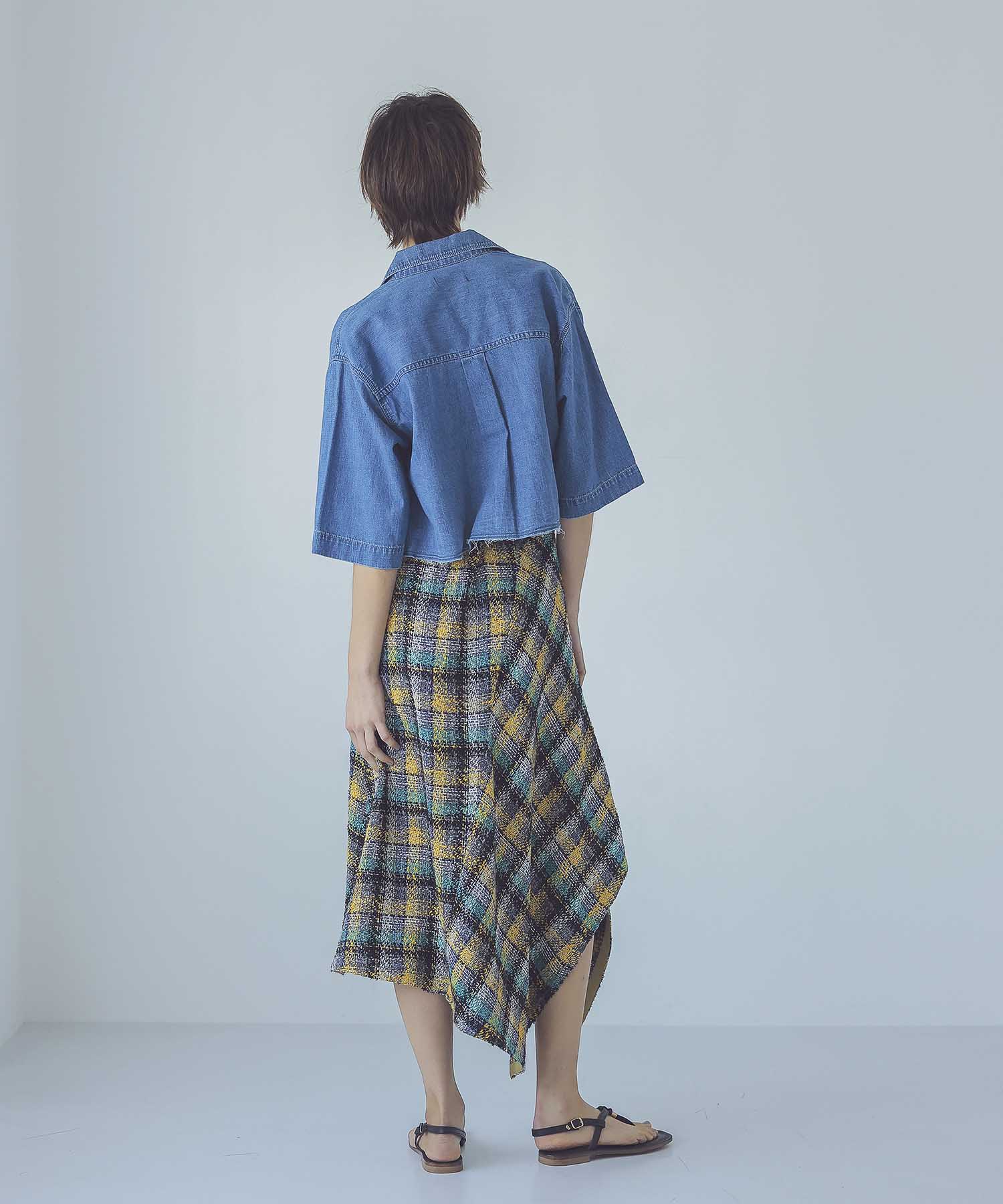 glitter check asymmetric hem skirt