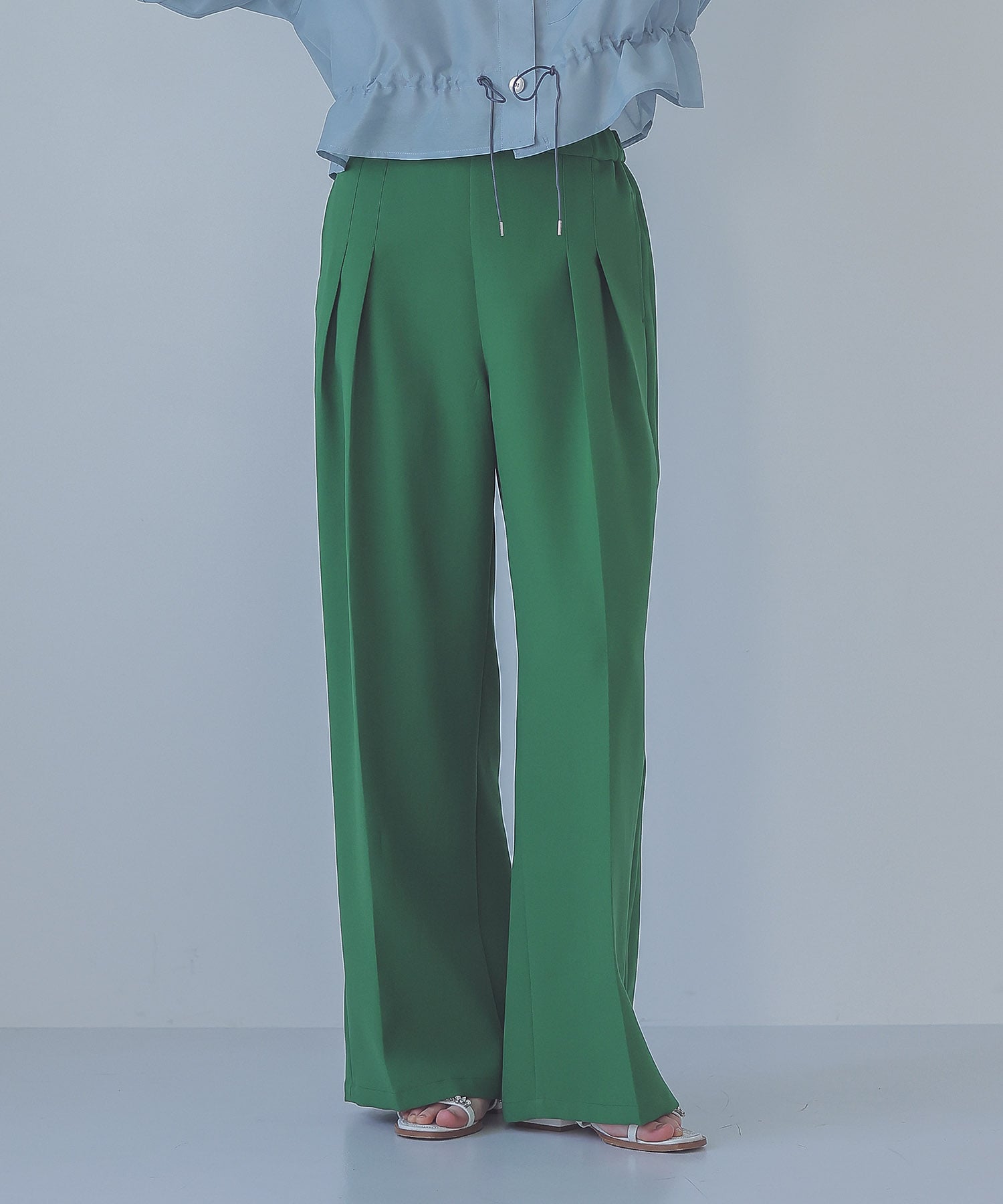 double tuck taut fabric wide pants