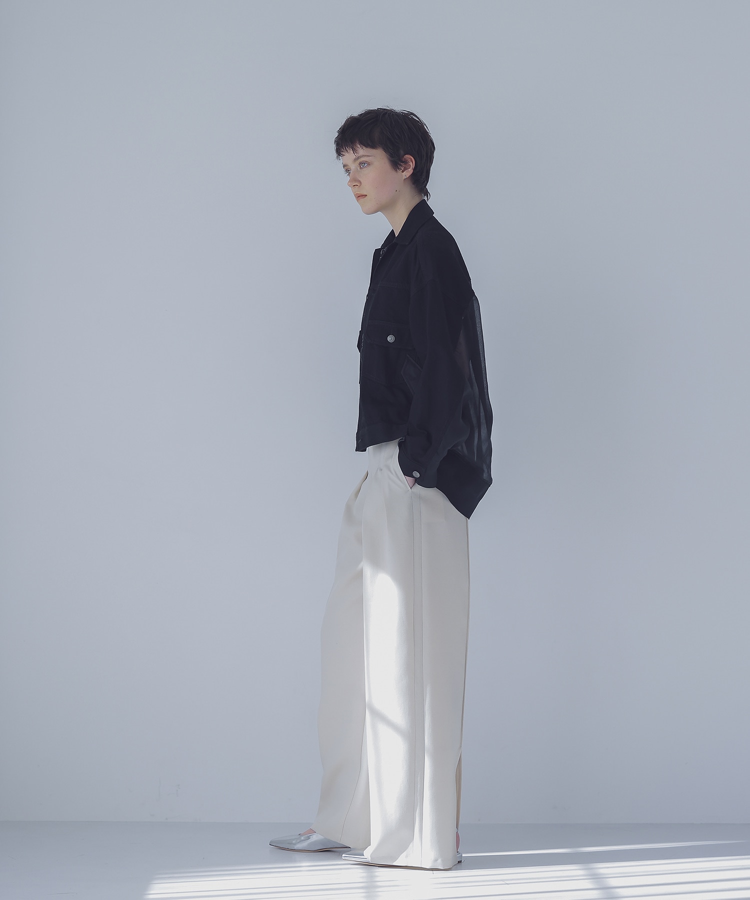 double tuck taut fabric wide pants