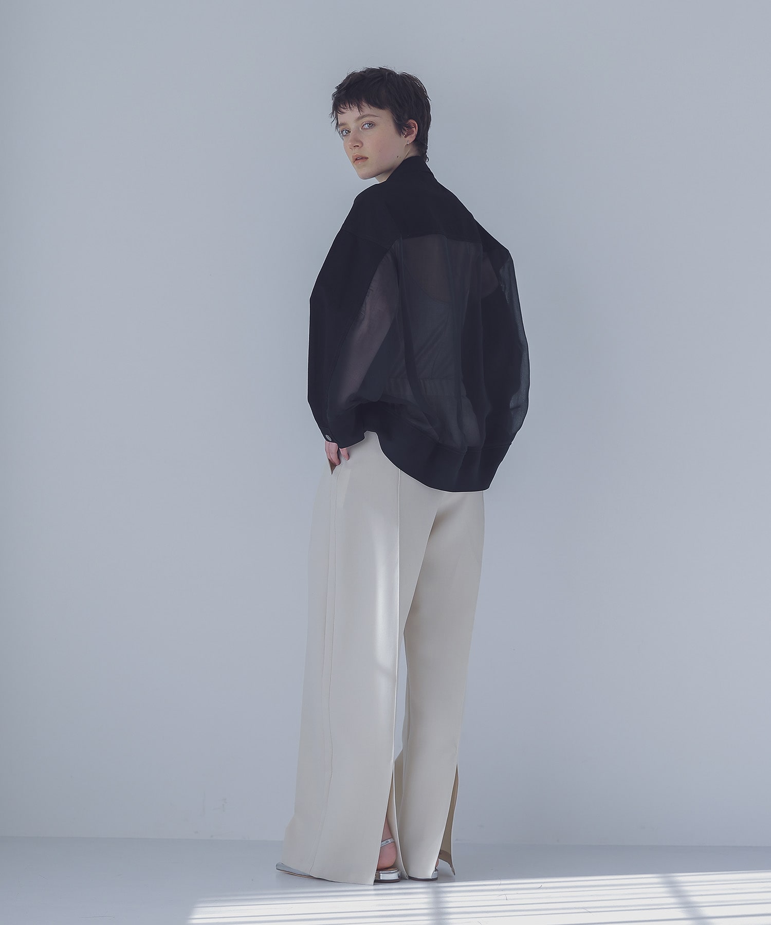 double tuck taut fabric wide pants