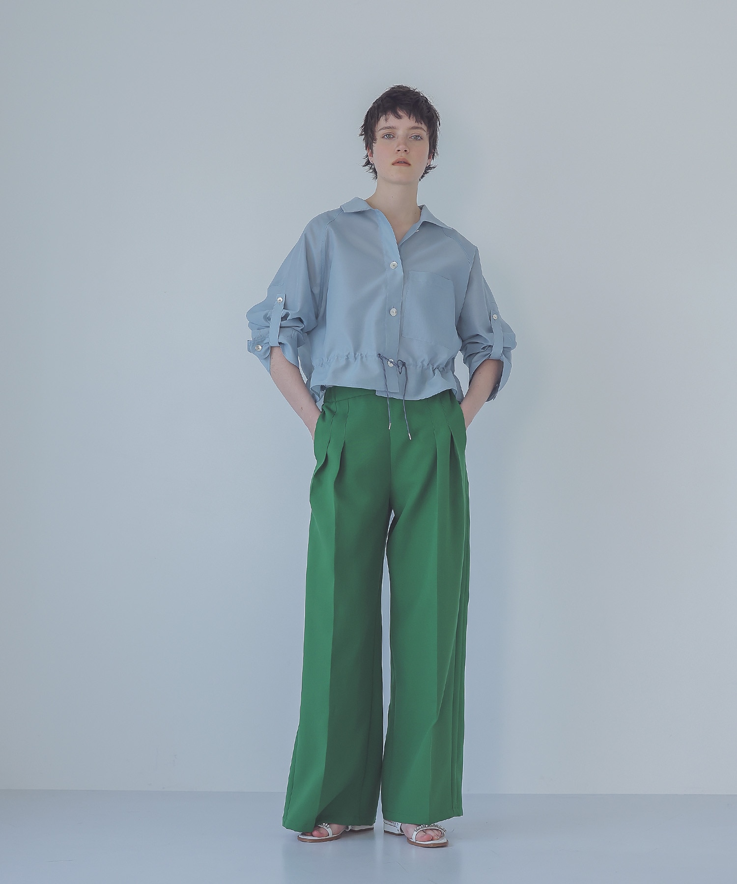 double tuck taut fabric wide pants